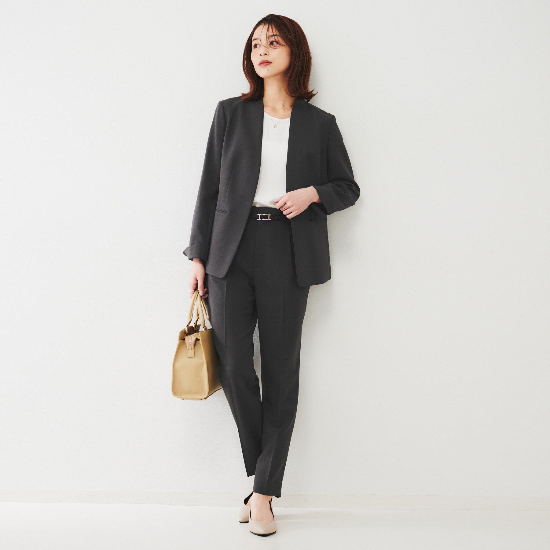 UNTITLED「【通勤スーツ】ライトウェイト カラーレスジャケット」|ノーカラージャケット|