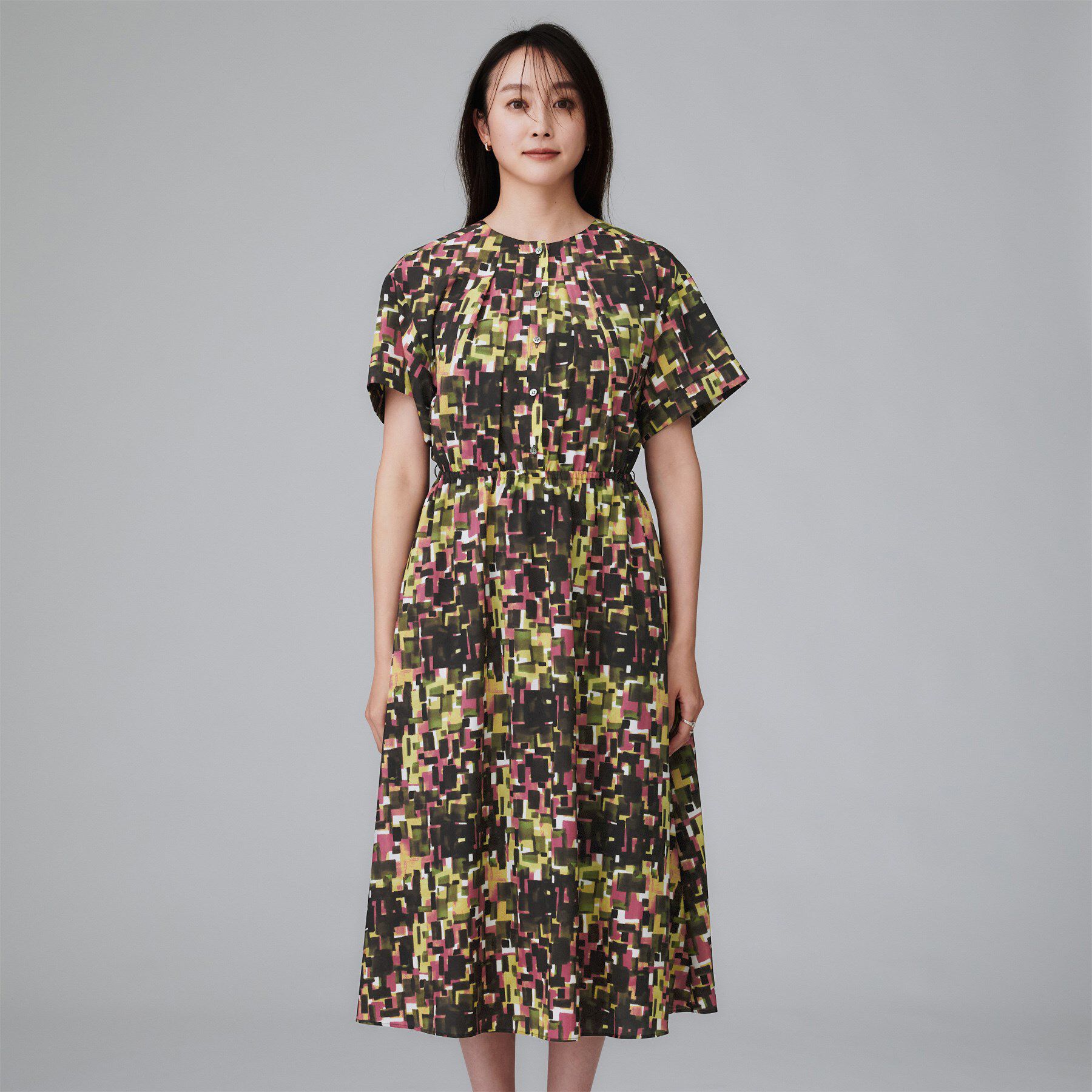 UNTITLED「【洗える/前開きボタン/ベルト付】ブロック柄ワンピース」|ワンピース|