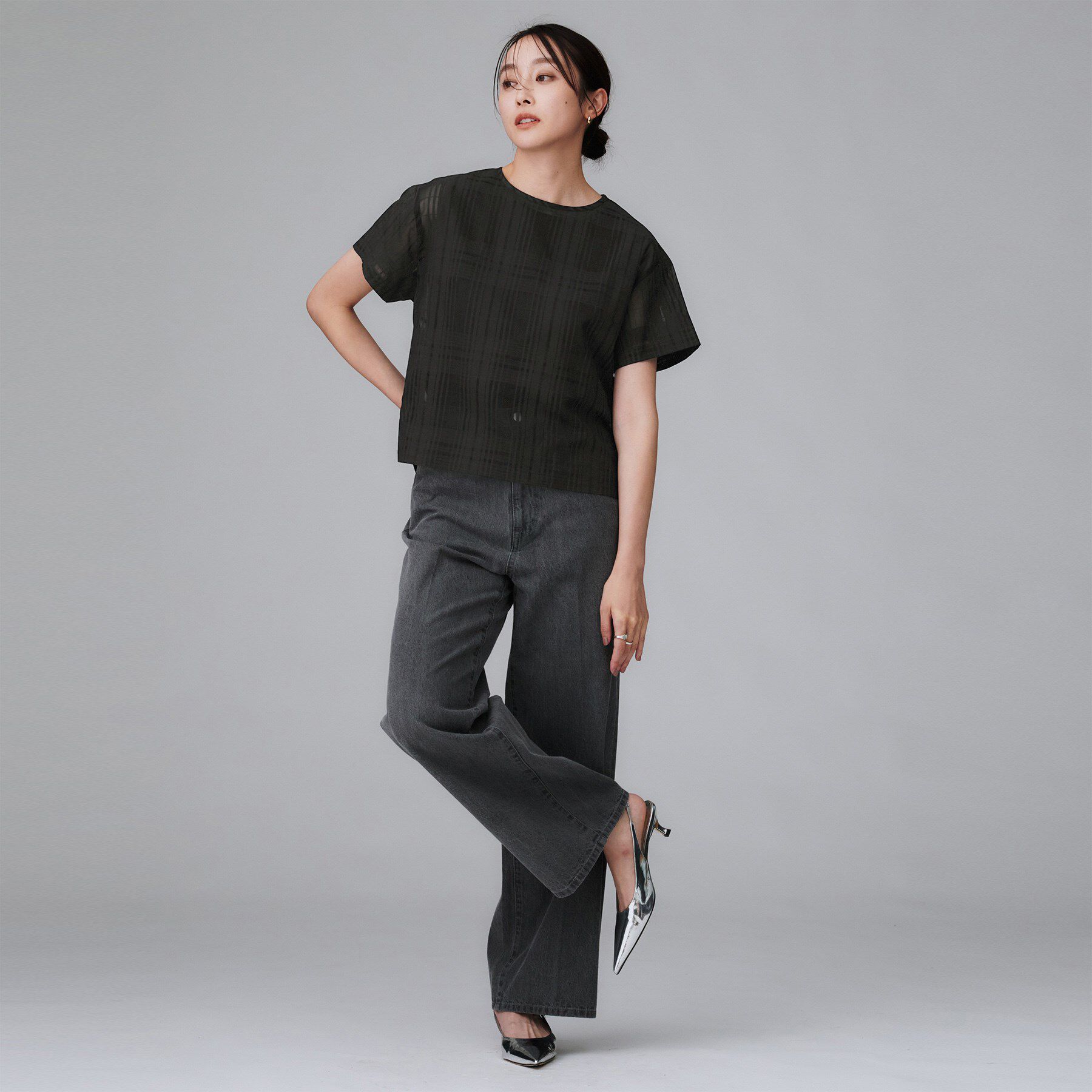 UNTITLED「【セットアップ可/エレガント】シアーチェックTブラウス」|シャツ・ブラウス|