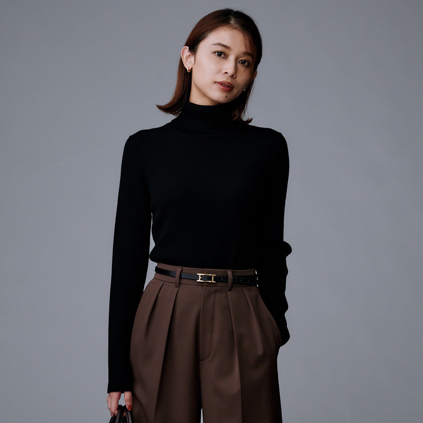 UNTITLED「【洗える/アンサンブル可能/ウール100%】リブタートルネックウールニット」|ニット・セーター|