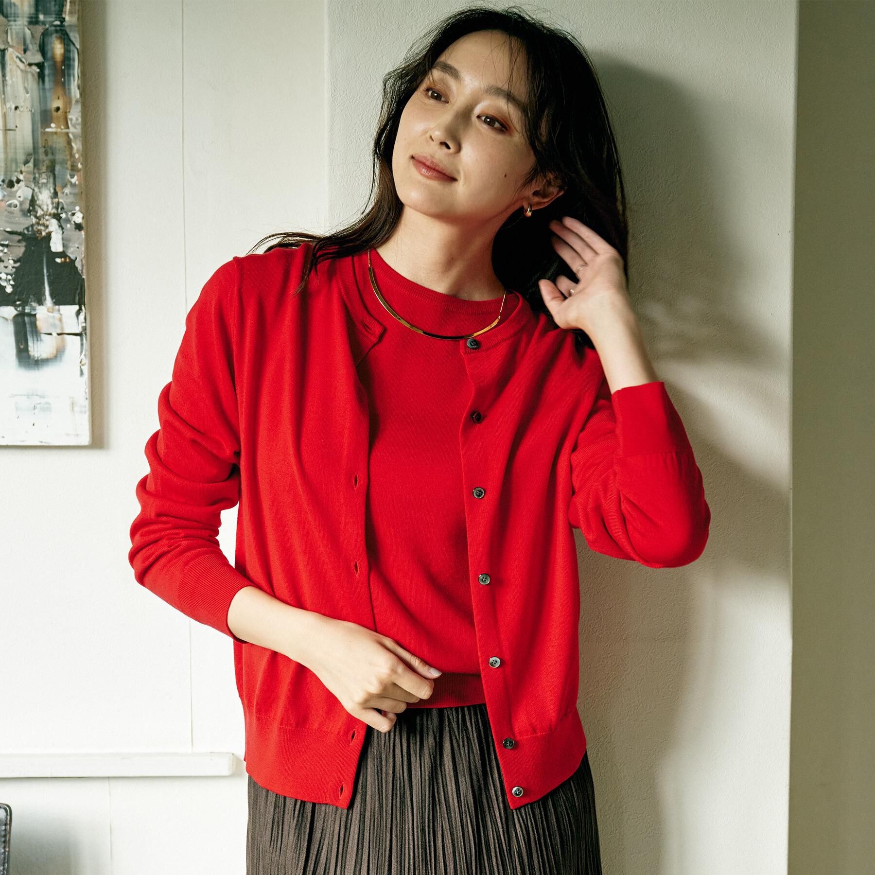 UNTITLED「【洗える/アンサンブル可/ウール100%】ウールクルーカーディガン」|カーディガン|