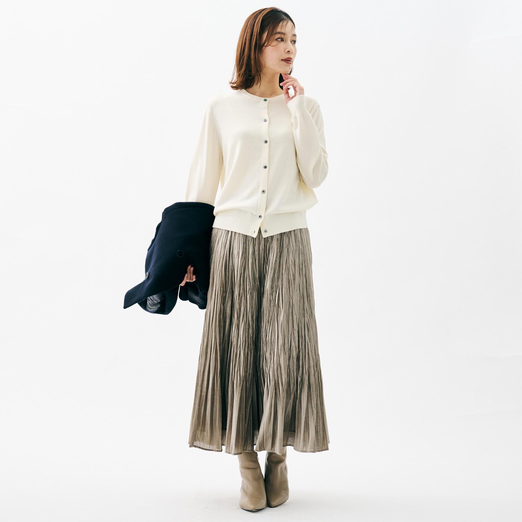 UNTITLED「【ウエストゴム／着映え】ランダムプリーツベロアスカート」|スカート|