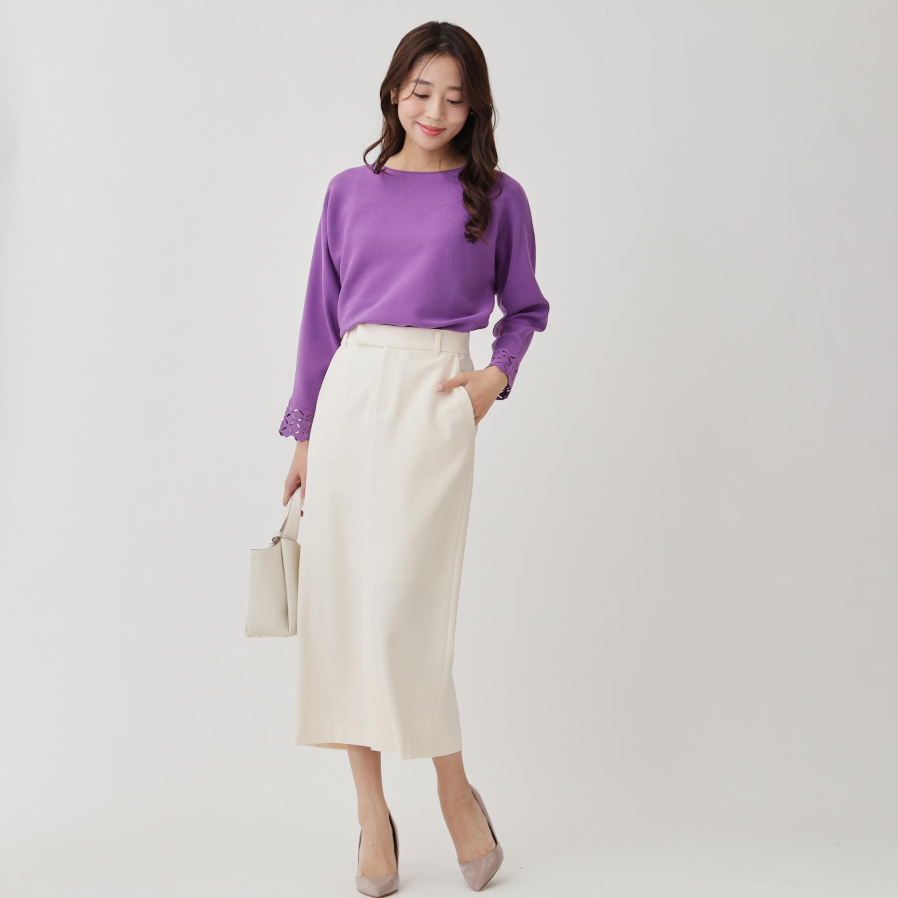 COUP DE CHANCE「【手洗い可】袖透かし柄ニットトップス」|ニット・セーター|