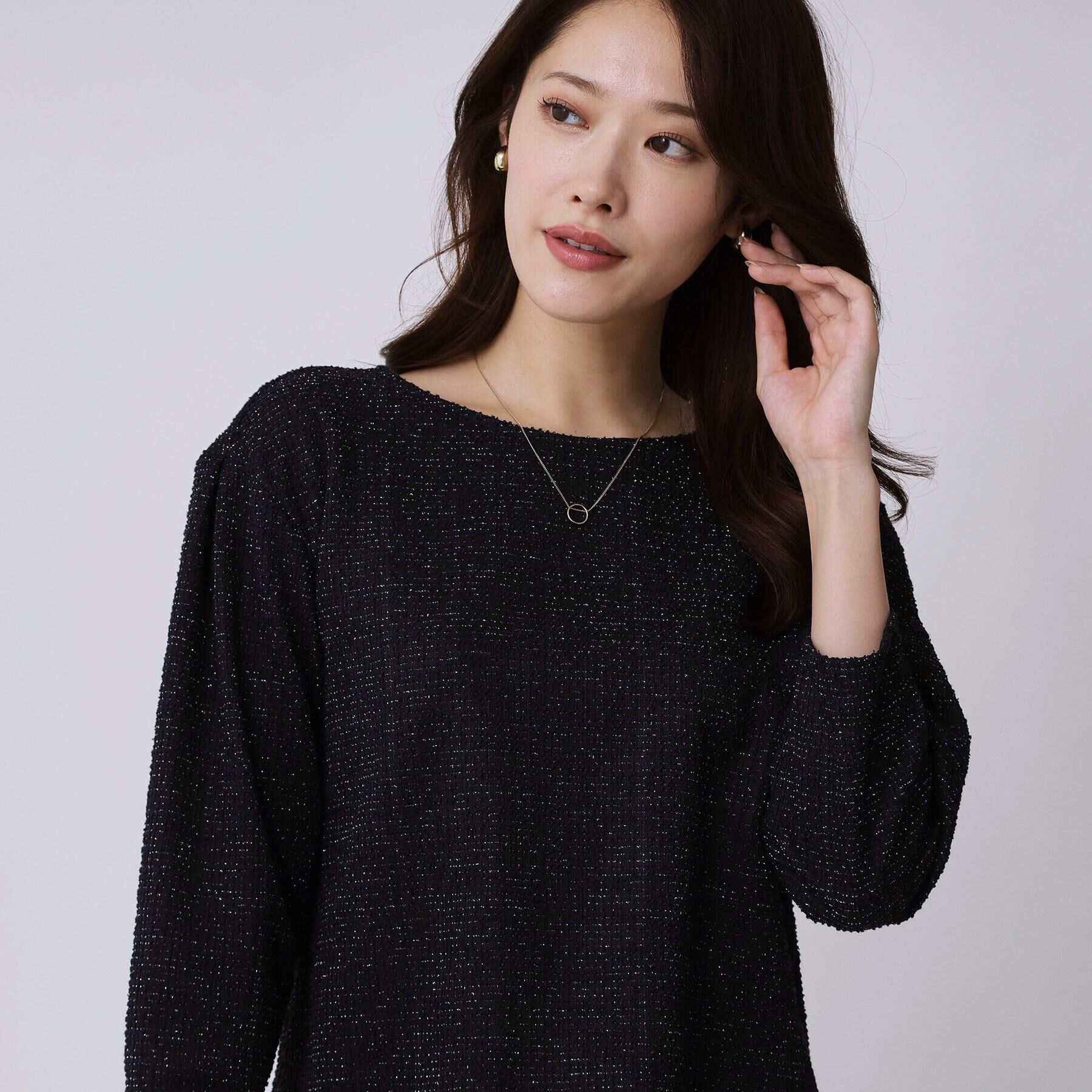 COUP DE CHANCE「【手洗い可／日本製／ジャージ素材／セットアップ可】ラメ意匠素材トップス」|Tシャツ・カットソー|ネイビー(494)