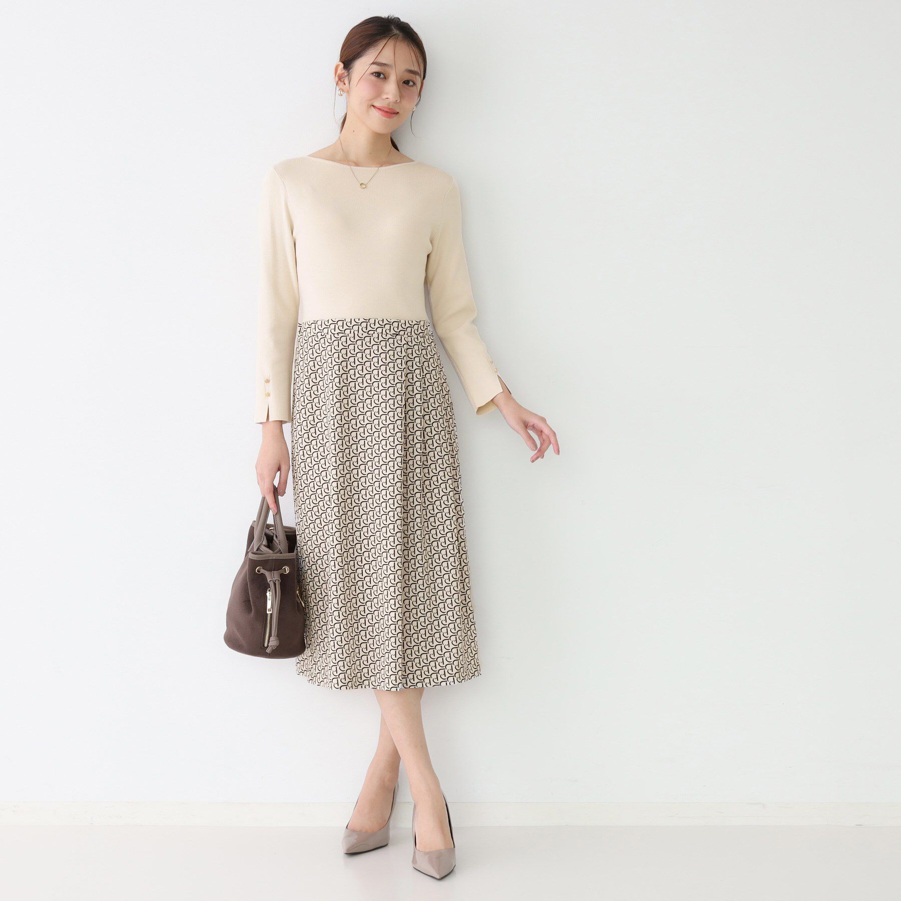 COUP DE CHANCE「【手洗い可】ニット+柄スカートのワンピース」|ワンピース|