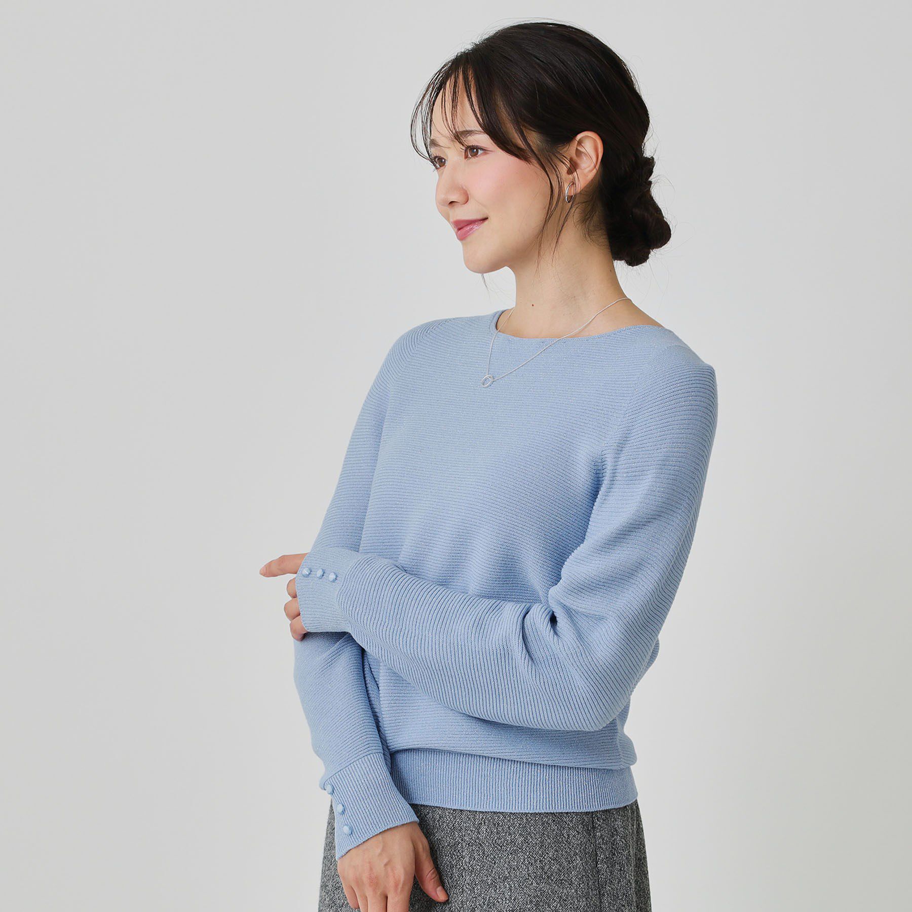 COUP DE CHANCE「【手洗い可／日本製／ホールガーメント】ラメ混ドルマンニットトップス」|ニット・セーター|サックスブルー(09