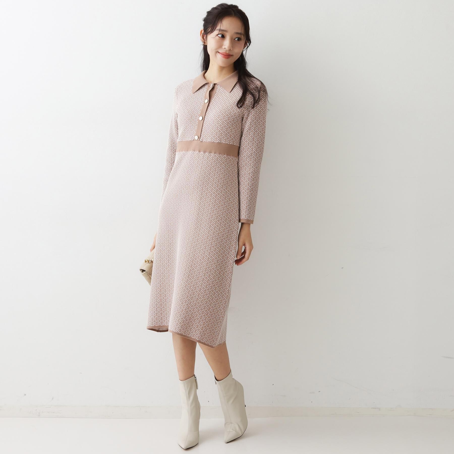 COUP DE CHANCE「【手洗い可】衿付きニットジャカード編みワンピース」|ワンピース|