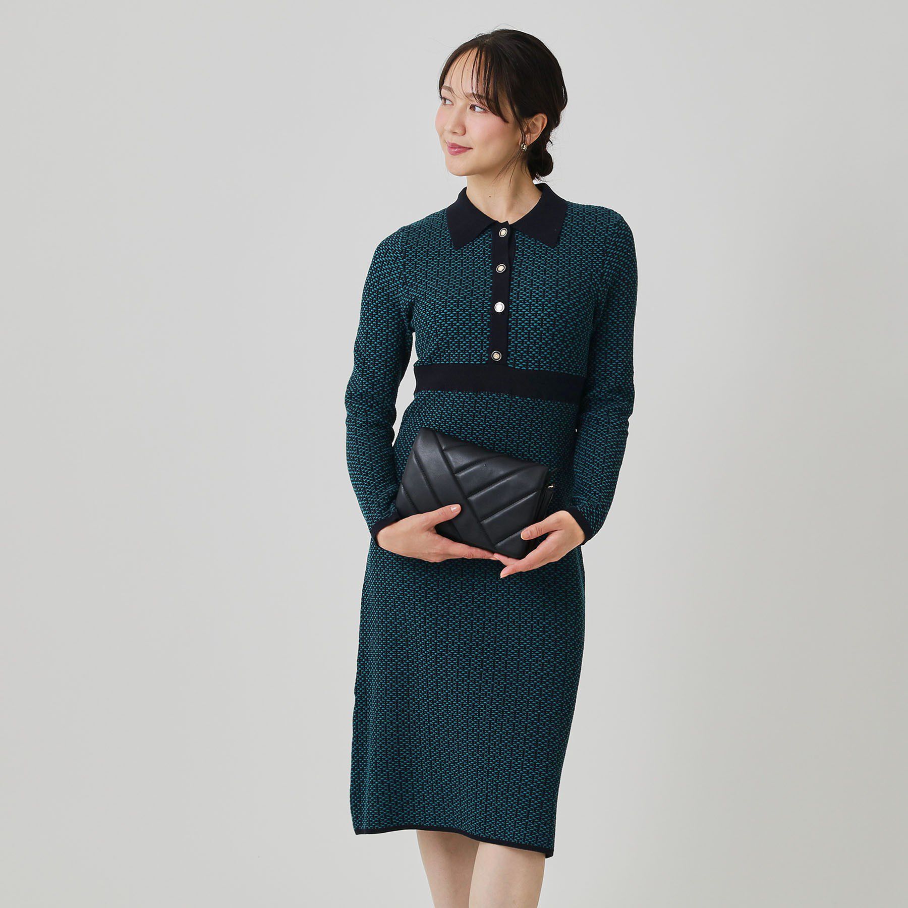 COUP DE CHANCE「【手洗い可】衿付きニットジャカード編みワンピース」|ワンピース|