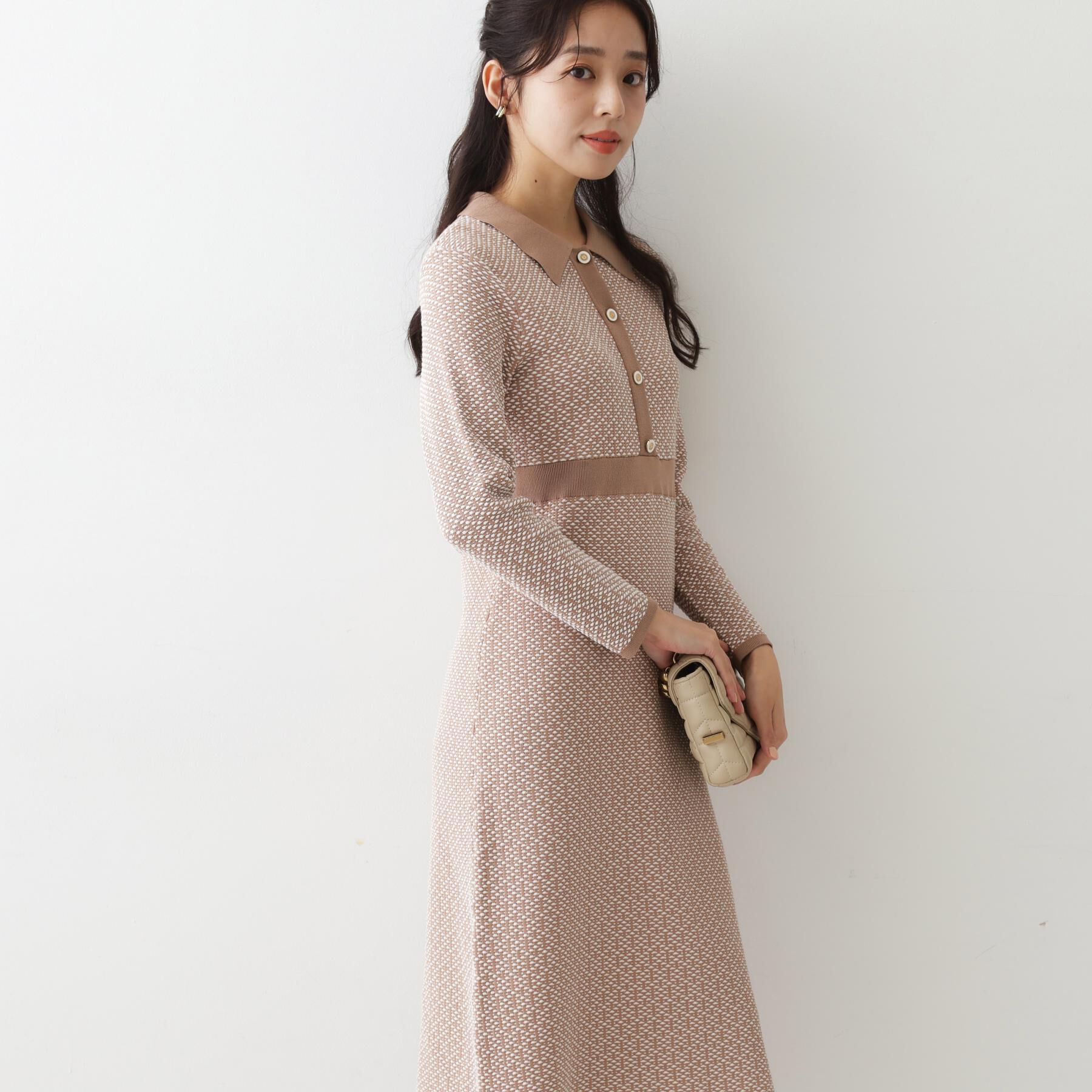 COUP DE CHANCE「【手洗い可】衿付きニットジャカード編みワンピース」|ワンピース|