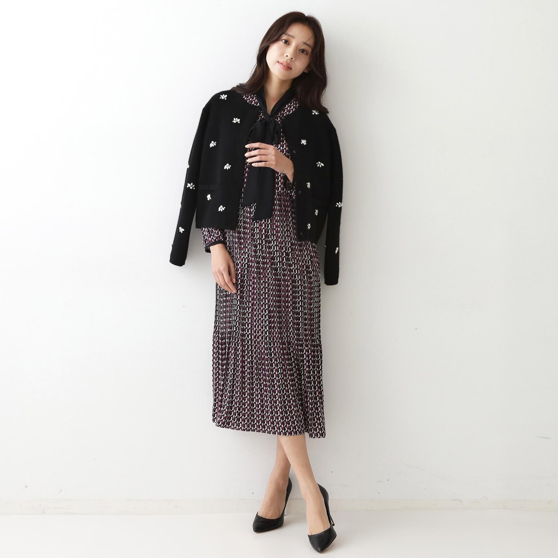 COUP DE CHANCE「【ボウ取外し可】幾何柄プリーツワンピース」|ワンピース|