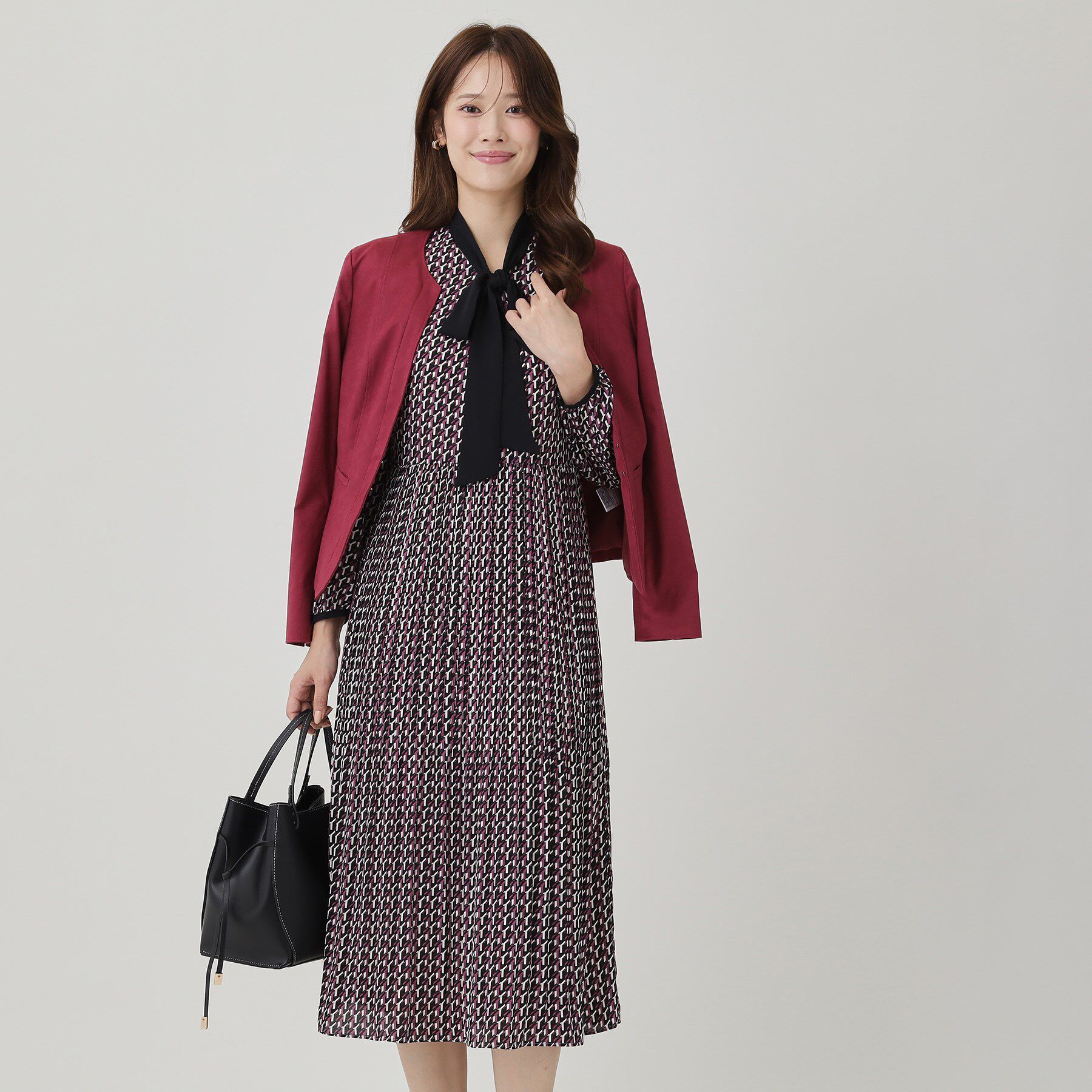 COUP DE CHANCE「【ボウ取外し可】幾何柄プリーツワンピース」|ワンピース|