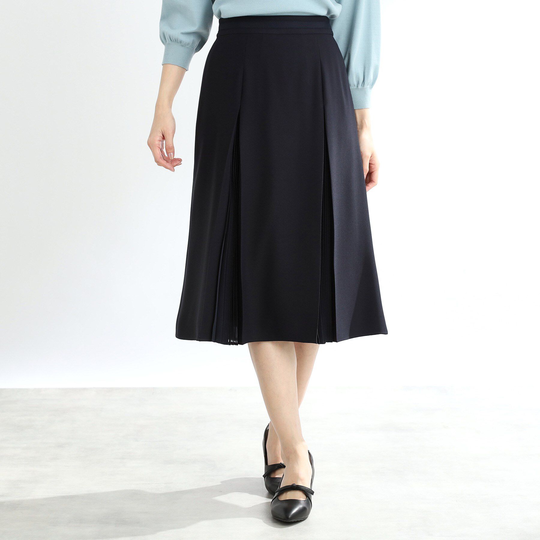 Reflect「【手洗い可】シフォンプリーツドッキングスカート」|スカート|ネイビー(094)