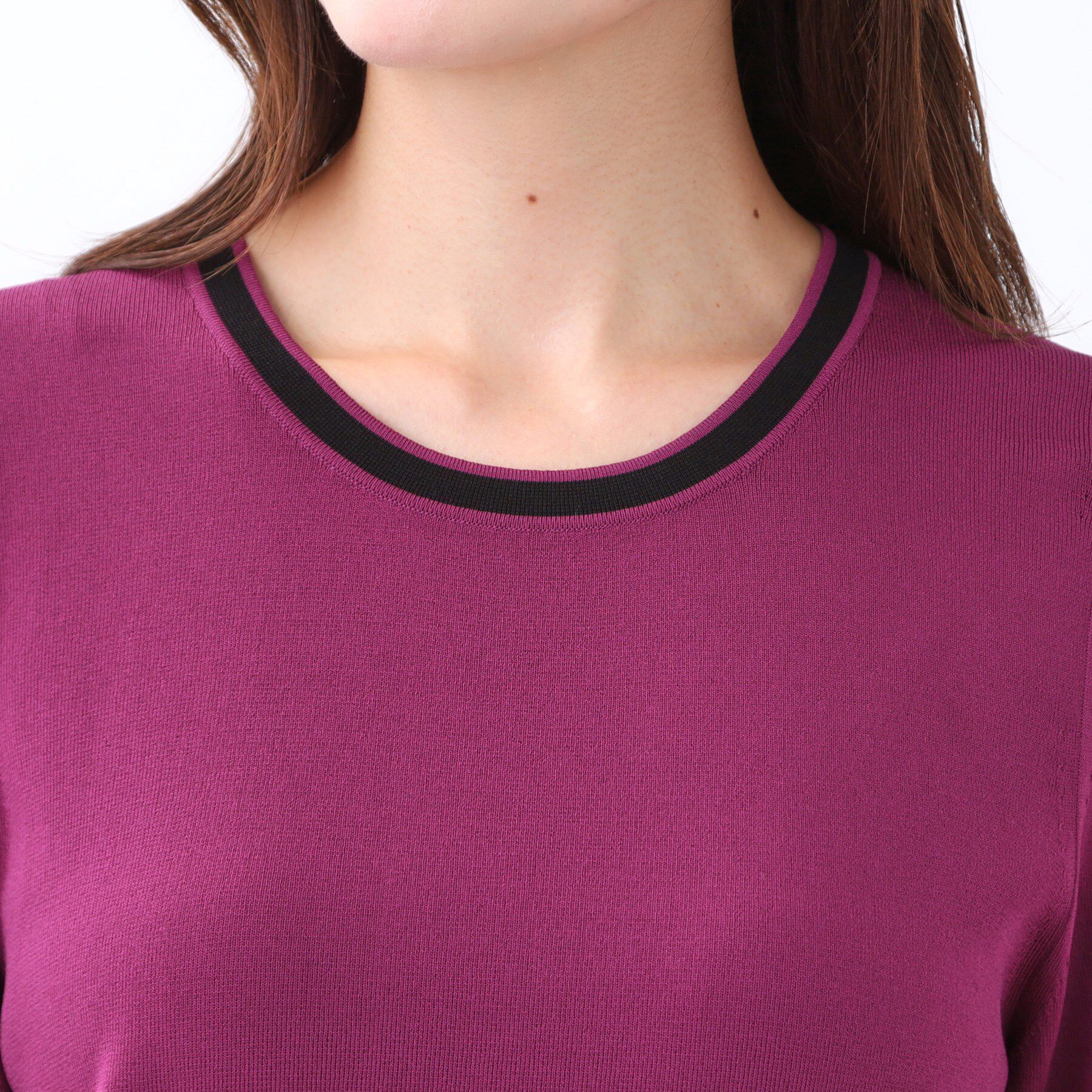 Reflect「【WEB先行カラーあり／手洗い可／アンサンブル可】バイカラー五分袖ニット」|ニット・セーター|