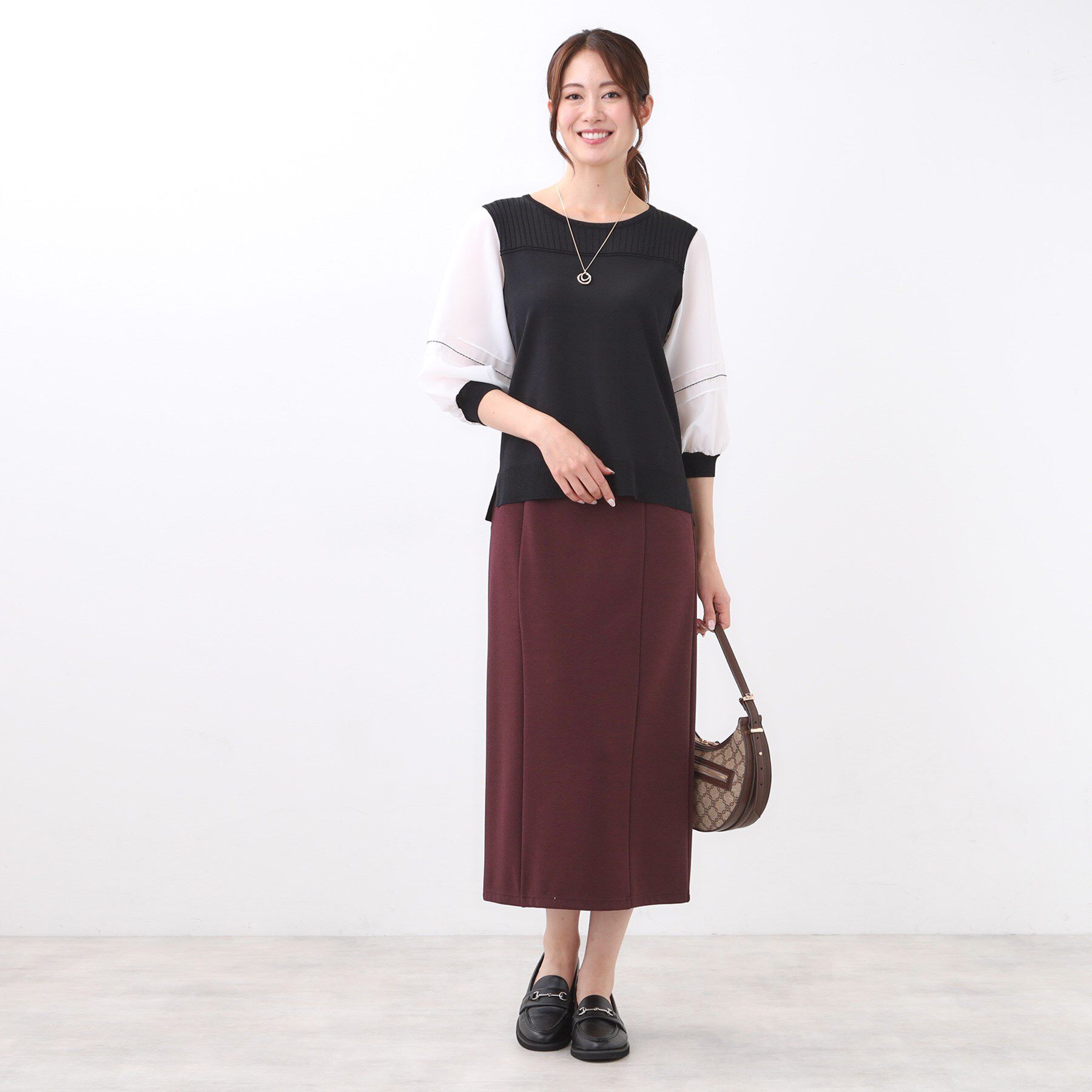 Reflect「【WEB先行カラーあり／手洗い可】ジョーゼットスリーブ&times;ニット」|Tシャツ・カットソー|