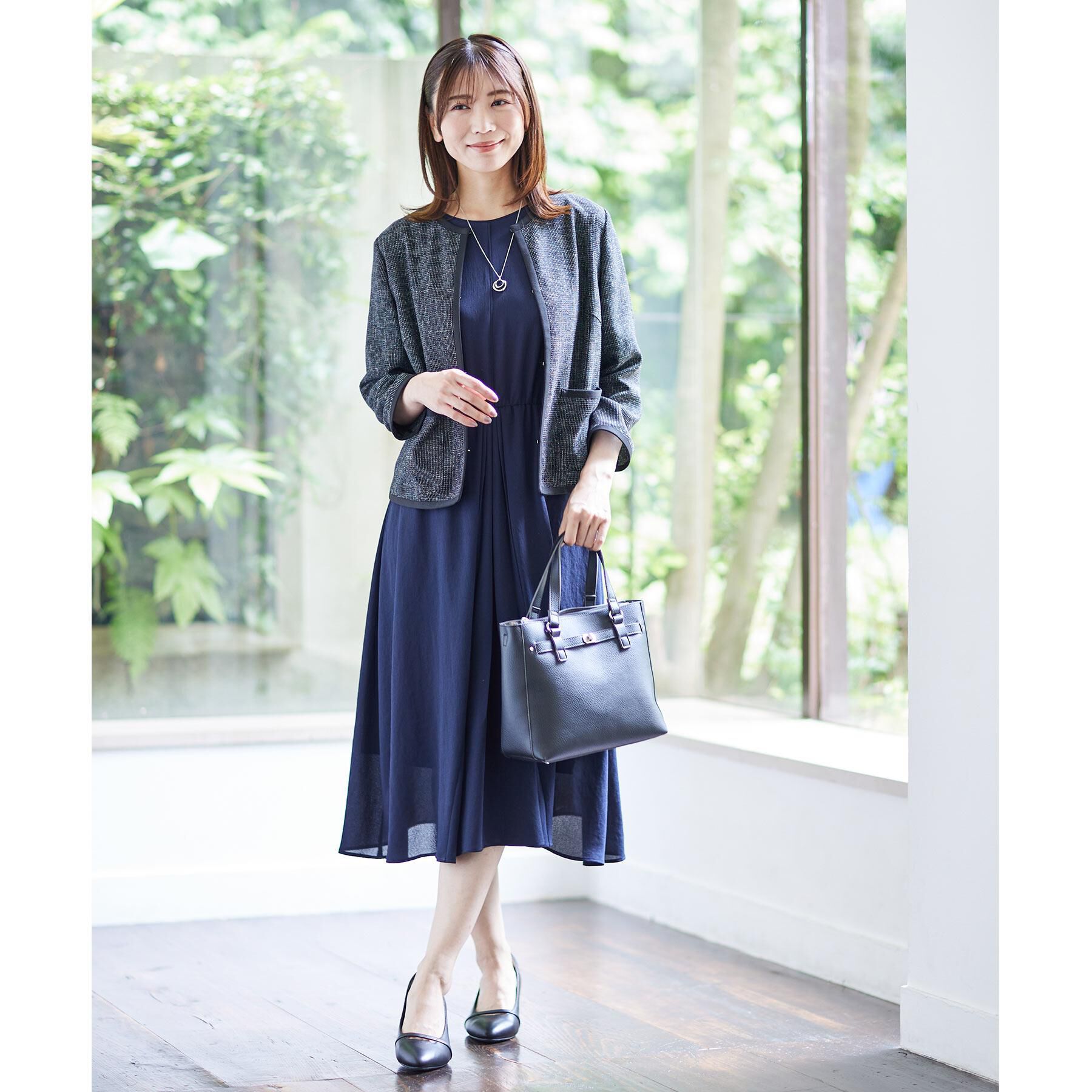 Reflect「【軽い着心地】メッシュツイードジャケット」|ノーカラージャケット|