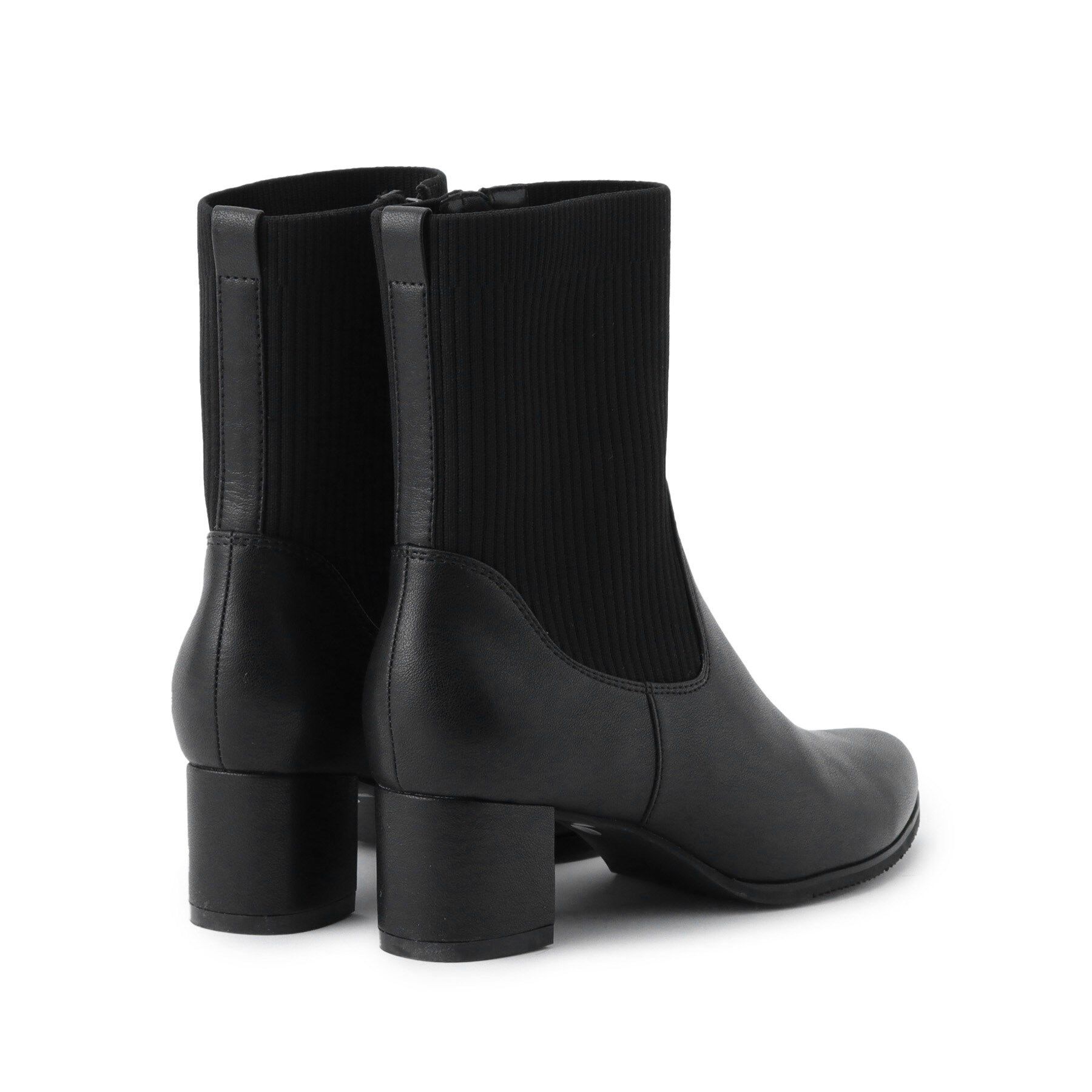 Reflect「【足元すっきり見え／ファスナー開き】リブ編みニットブーツ」|ショートブーツ|