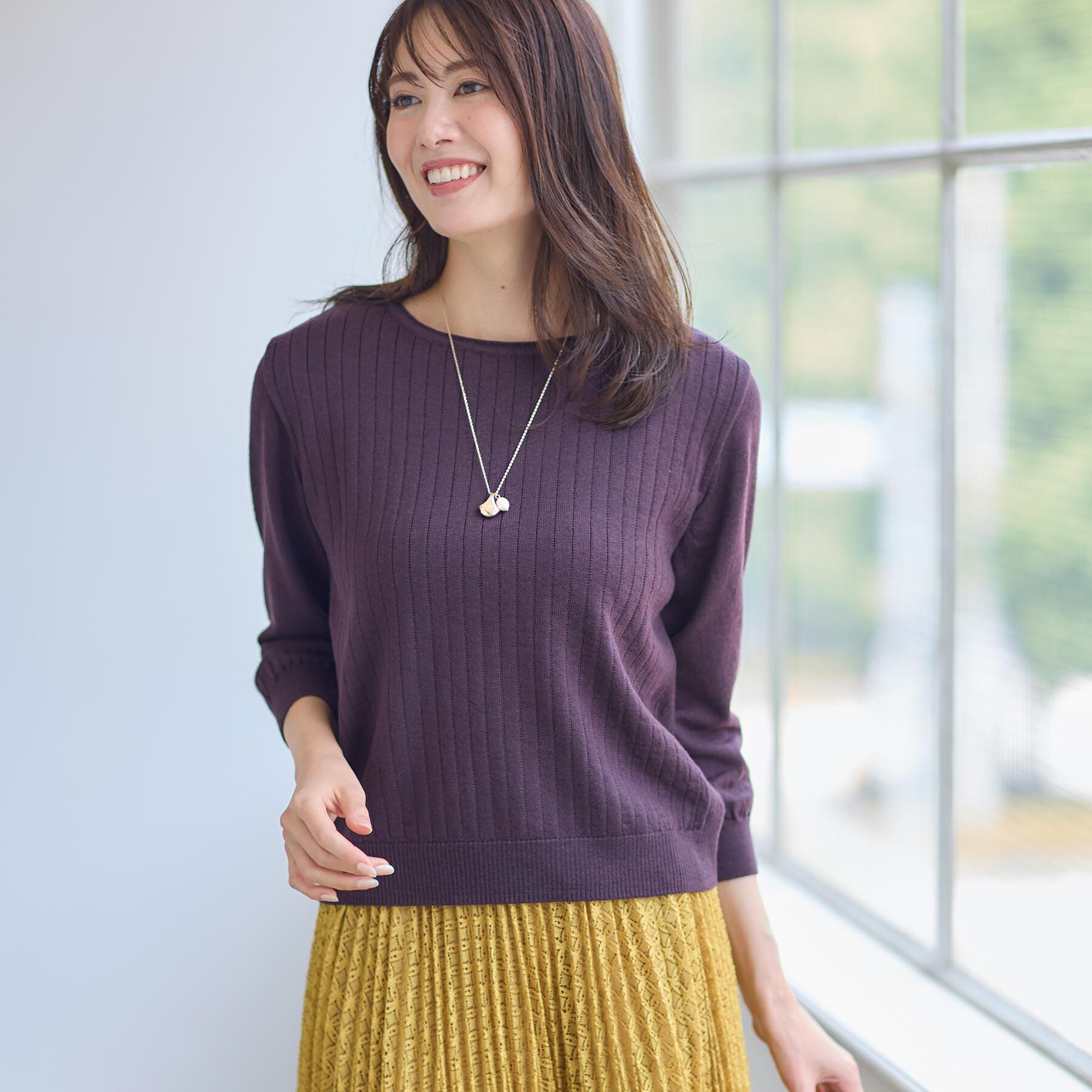 Reflect「【WEB先行カラーあり／インナーにおすすめ◎／アンサンブル可】すっきり見え縦編み柄ニット」|ニット・セーター|