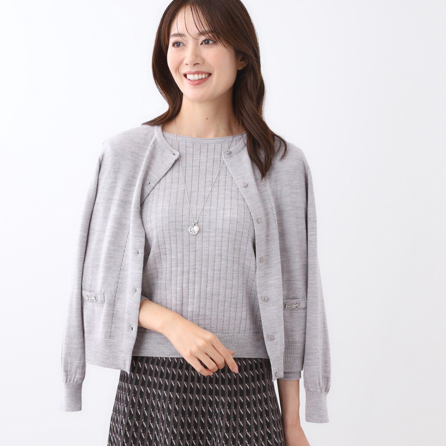 Reflect「【WEB先行カラーあり／軽い羽織に◎／アンサンブル可】透かし柄カーディガン」|カーディガン|