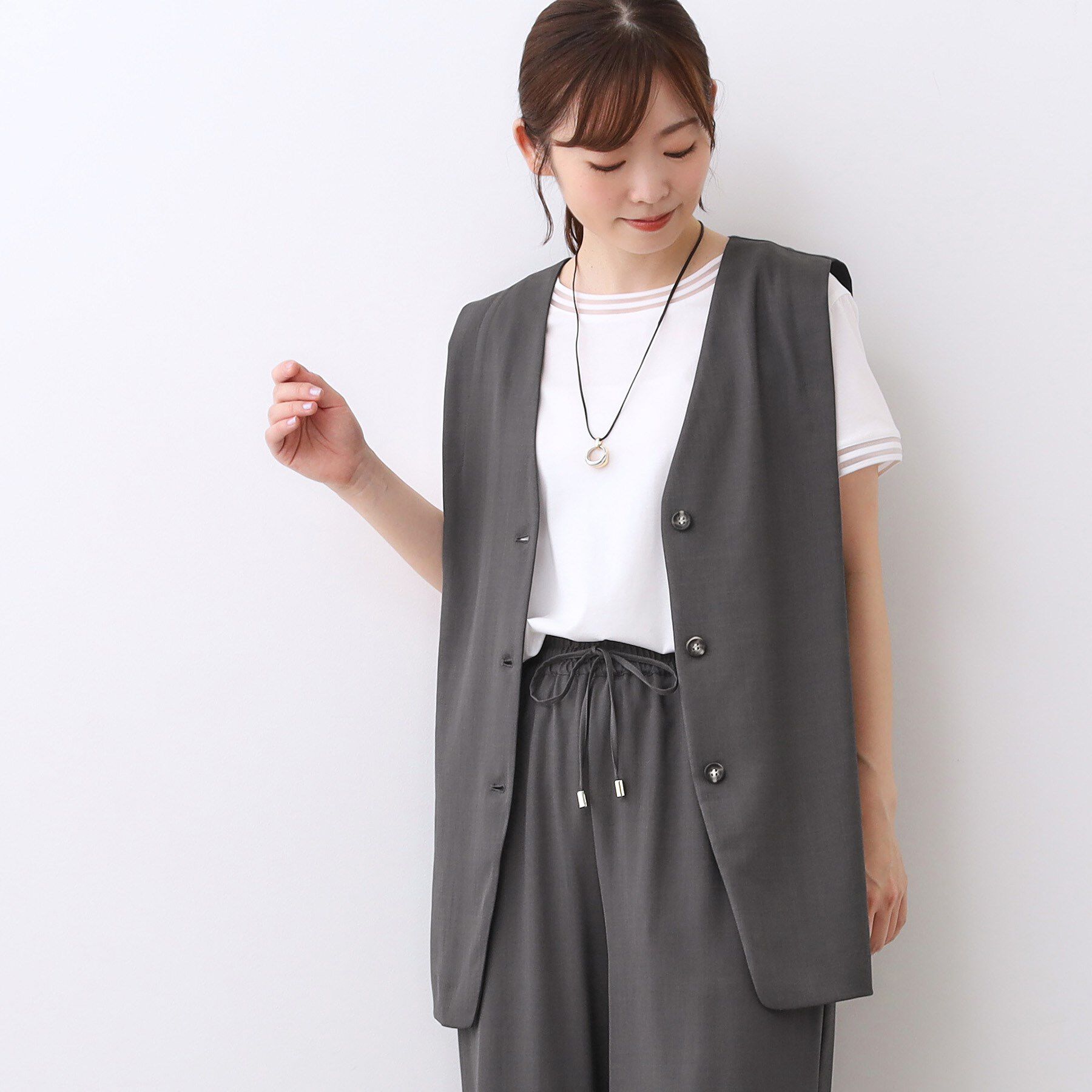 Reflect「【ウエスト総ゴム／セットアップ／単品使いOK◎】ベスト＋ストレートパンツセット」|スーツ|