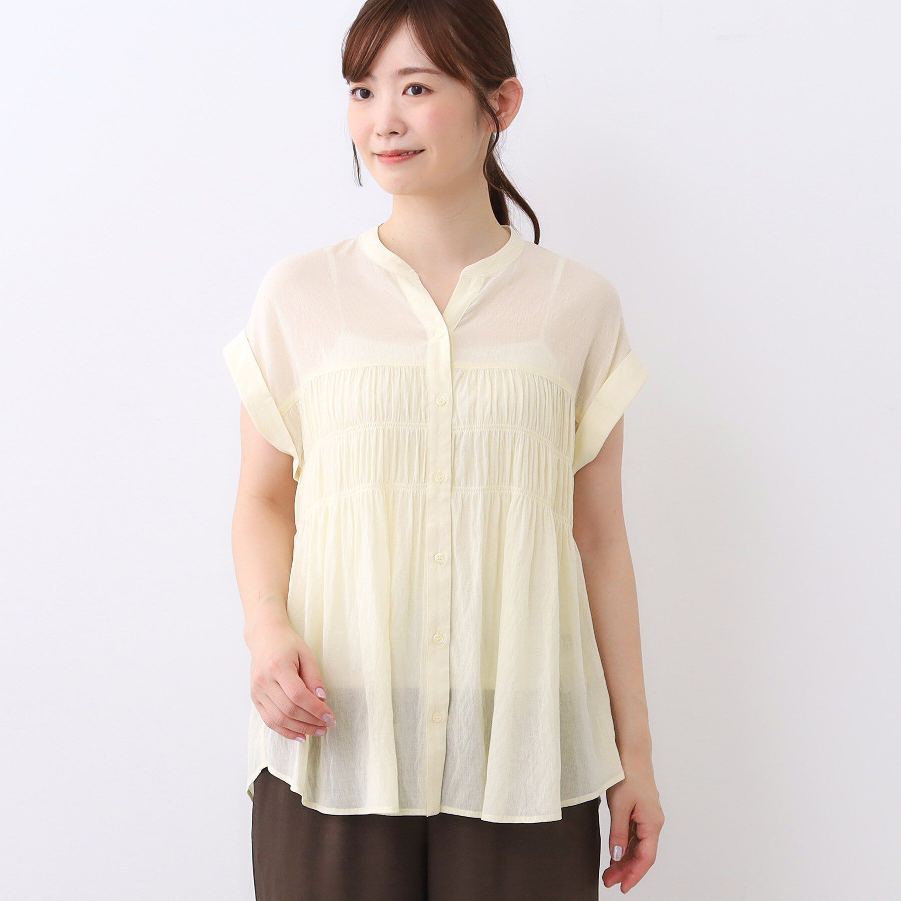 Reflect「【二の腕さりげなくカバー】シャーリングブラウス」|シャツ・ブラウス|