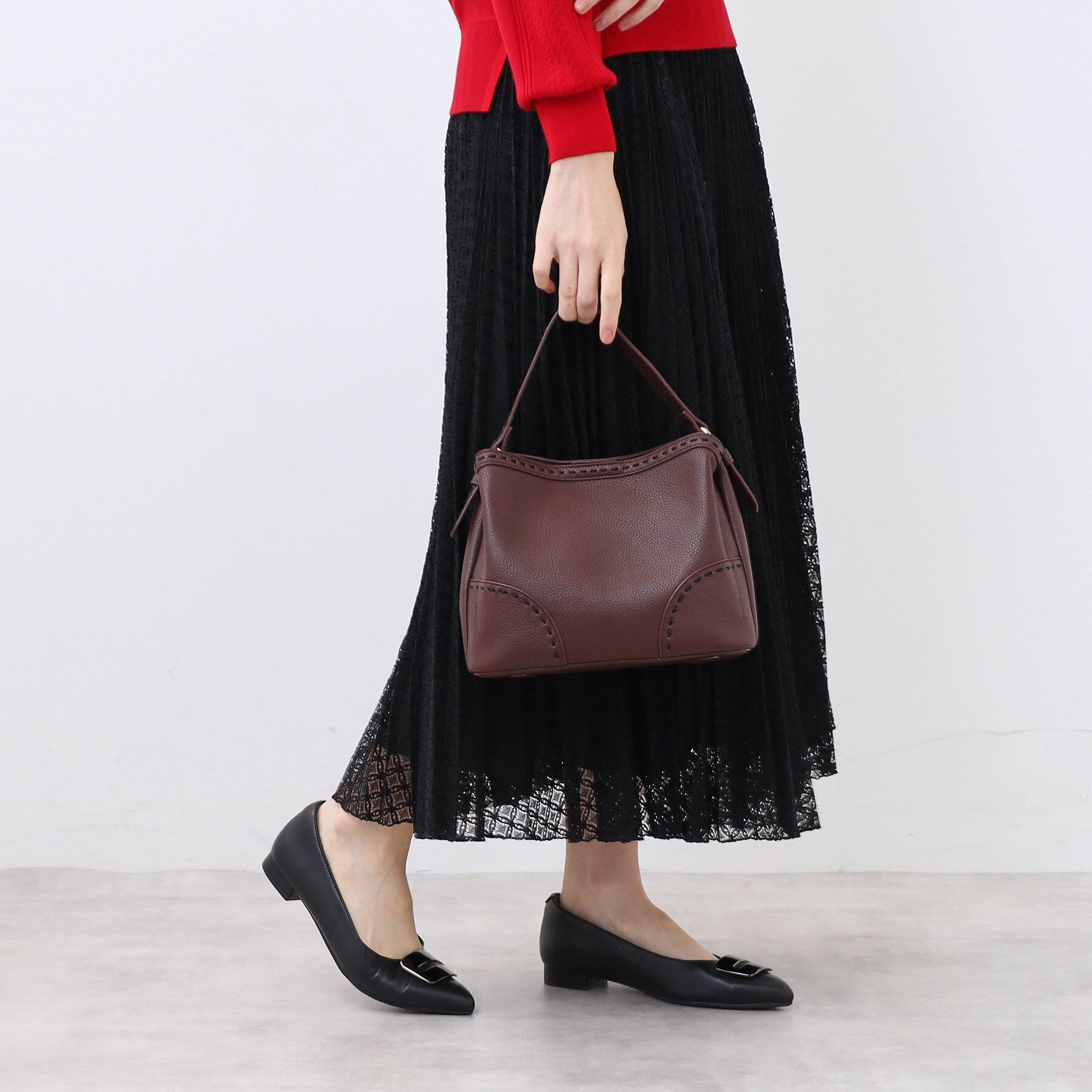 Reflect「【収納力◎／付属ストラップあり】バイカラーステッチバッグ」|ハンドバッグ|