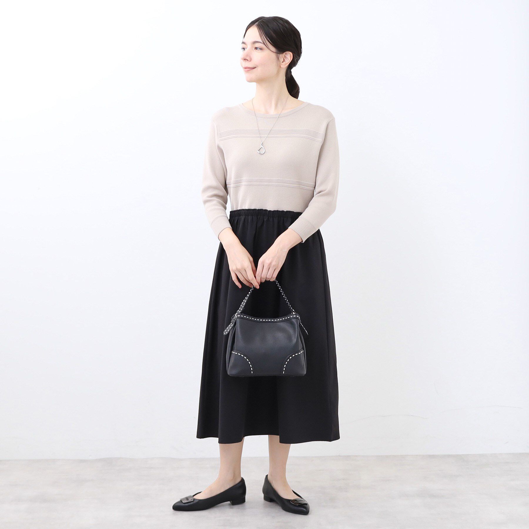 Reflect「【収納力◎／付属ストラップあり】バイカラーステッチバッグ」|ハンドバッグ|