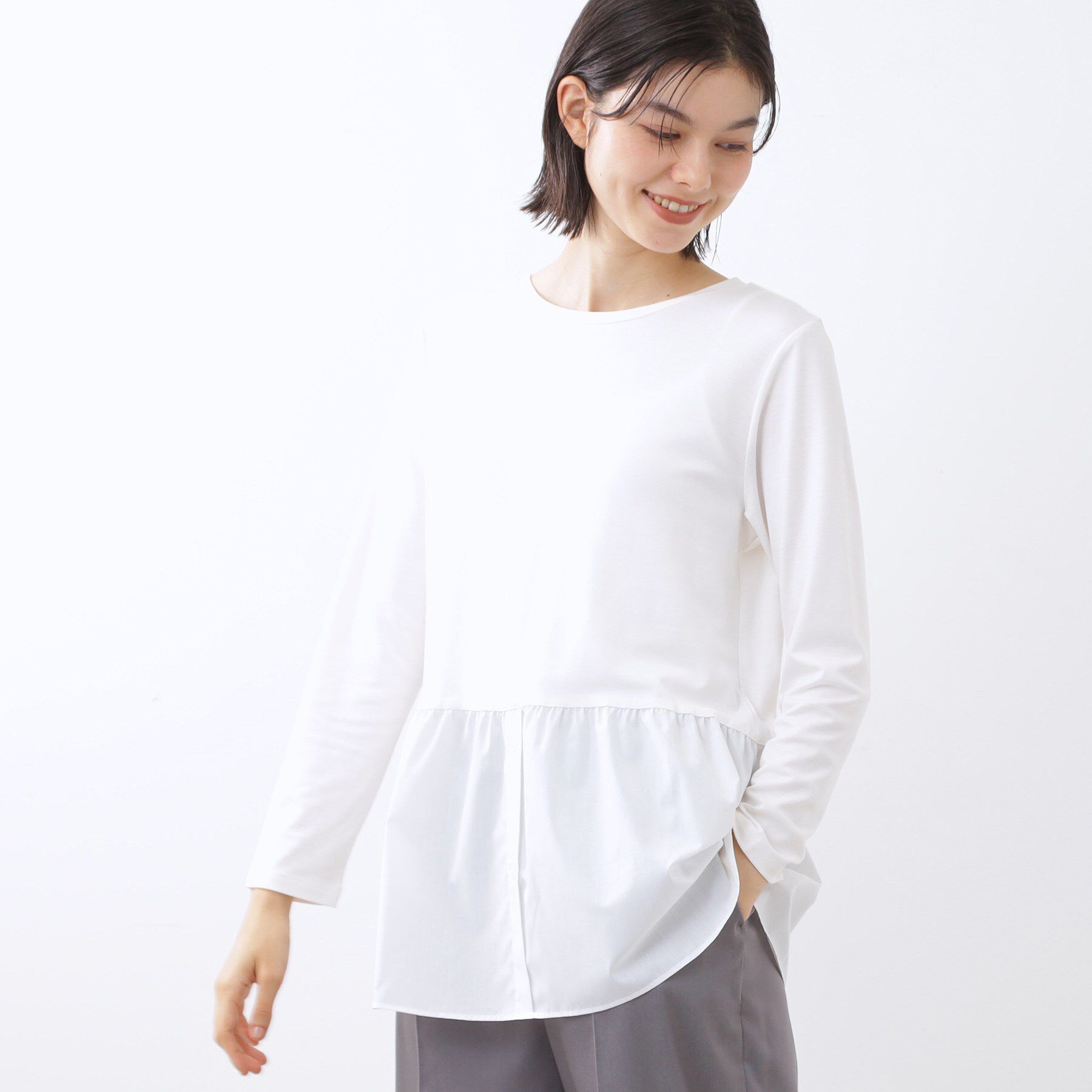 Reflect「【重ね着でも一枚着でも◎】ドッキングジャージトップス」|Tシャツ・カットソー|アイボリー(004)