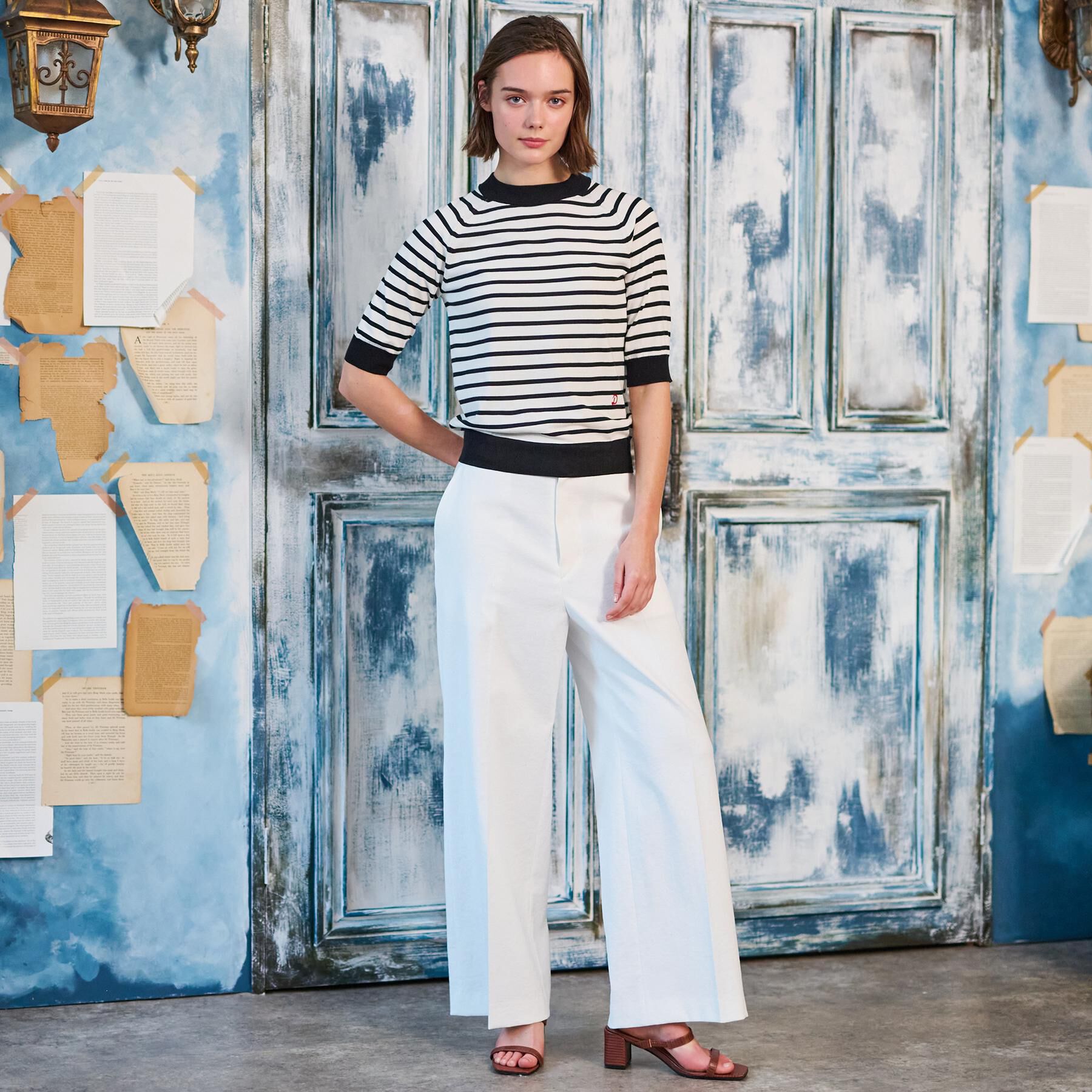 DRESSTERIOR「【洗える】マルチボーダーハーフスリーブニット」|ニット・セーター|