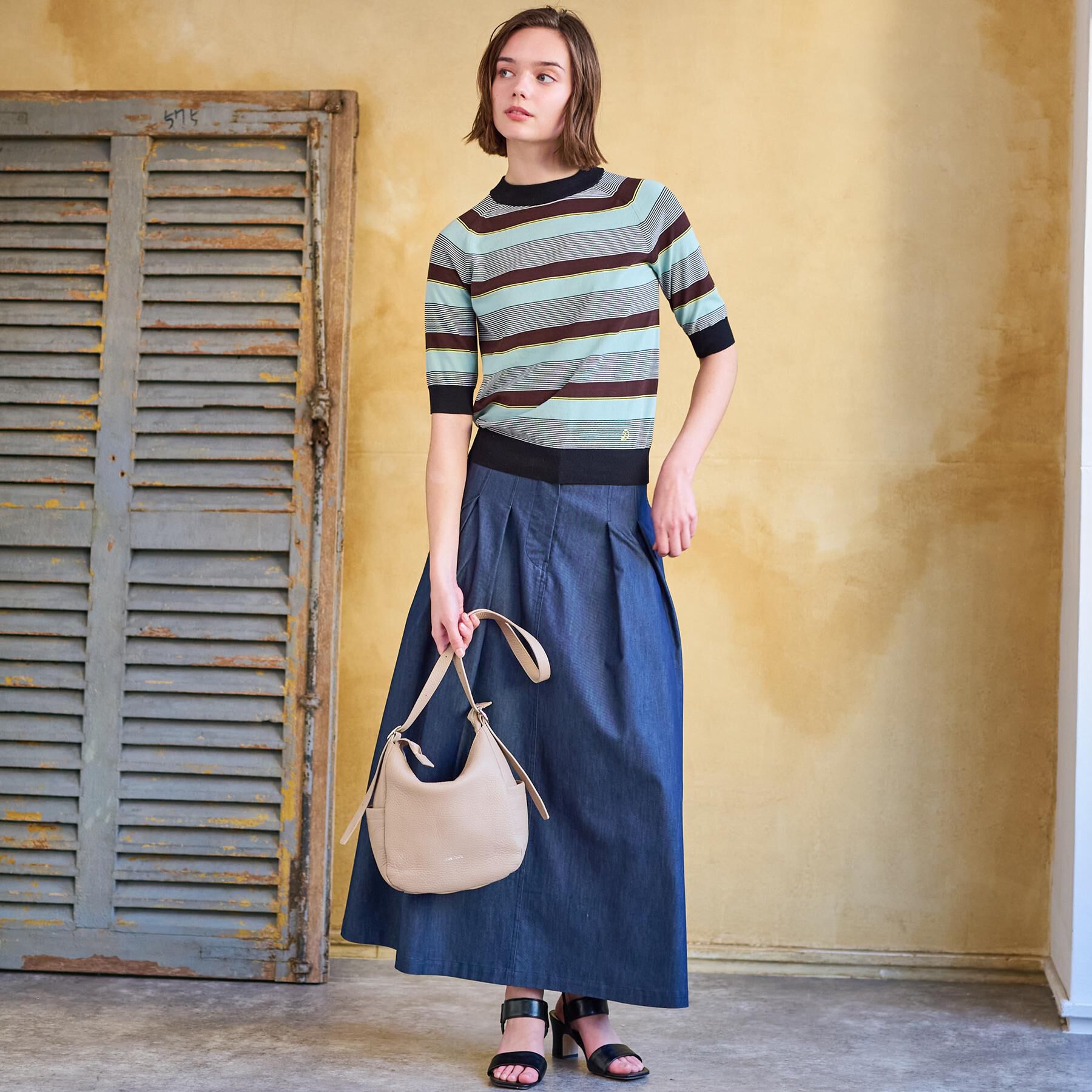 DRESSTERIOR「【洗える】マルチボーダーハーフスリーブニット」|ニット・セーター|