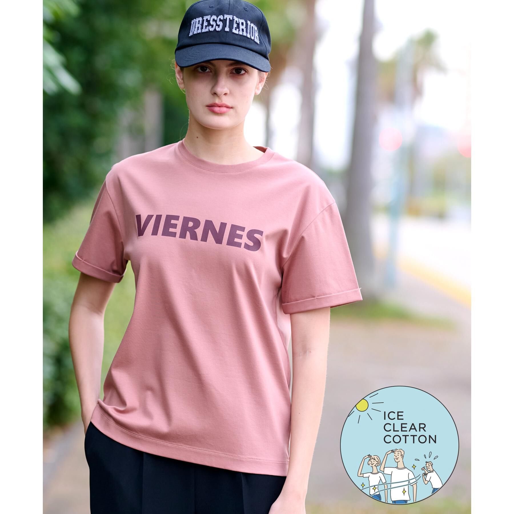DRESSTERIOR「【接触冷感/抗菌防臭/消臭】アイスクリアコットン VIERNESロゴT」|Tシャツ・カットソー|ピンクベージュ(05