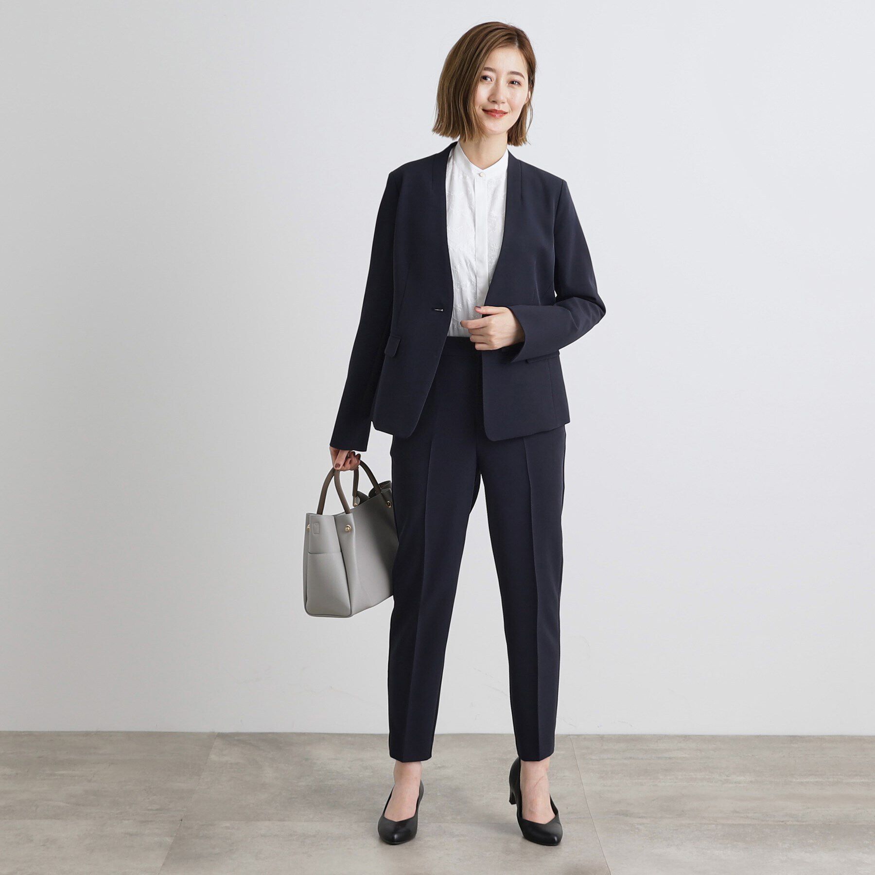 grove「しなやかストレッチ イージーケアジャケット」|ノーカラージャケット|