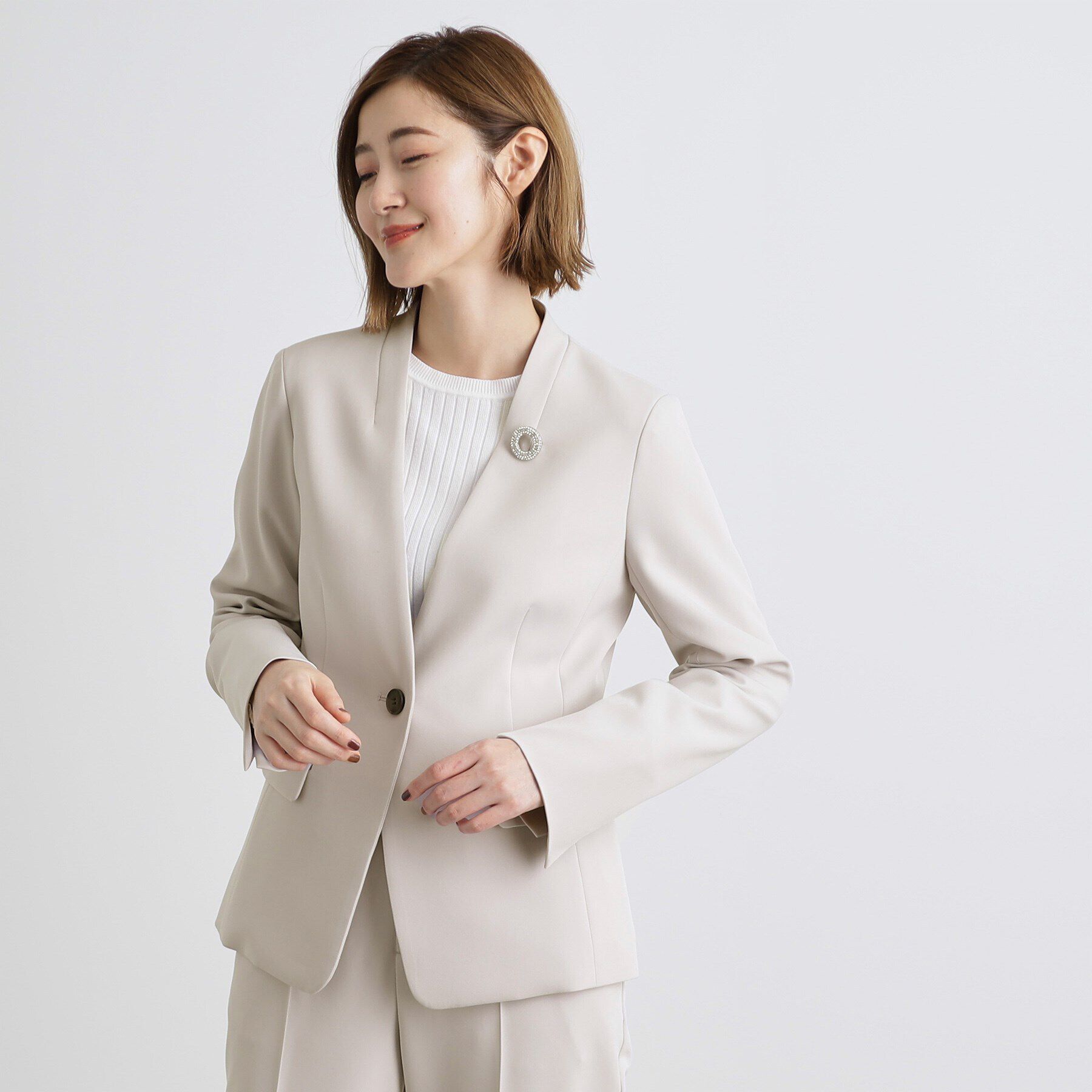 grove「しなやかストレッチ イージーケアジャケット」|ノーカラージャケット|