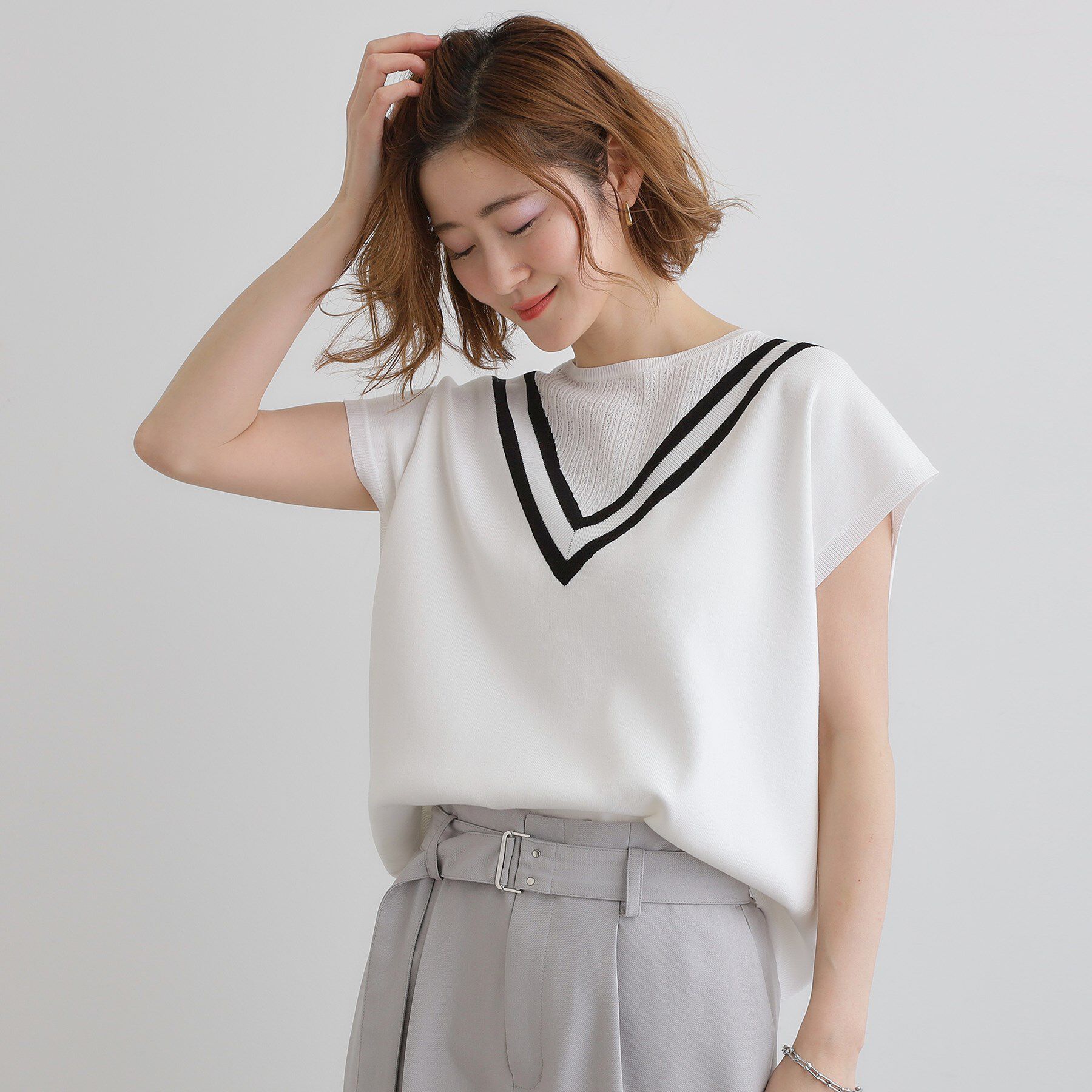 grove「繊細な透かし編みが上品な大人のチルデンニット」|ニット・セーター|