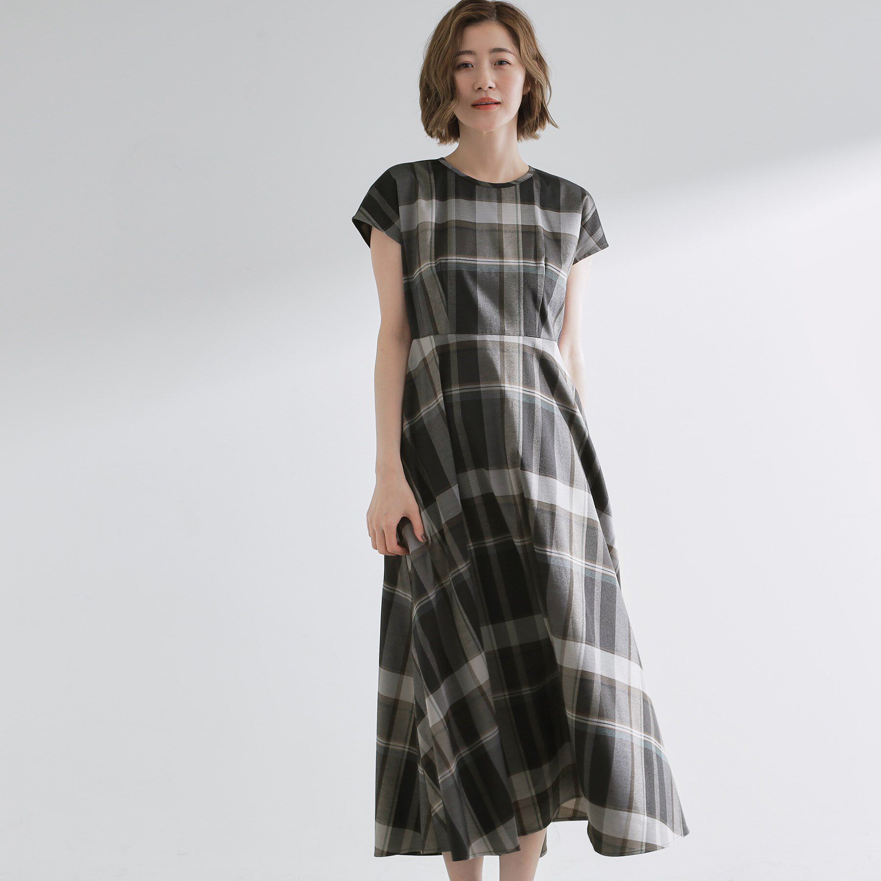 grove「秋を先取り！ビッグチェック フィット＆フレアワンピース」|ワンピース|