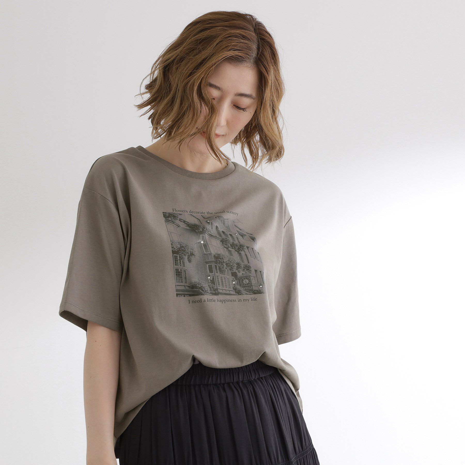 grove「夏に映える　大人のクロップドTシャツ」|Tシャツ・カットソー|グレー(012)