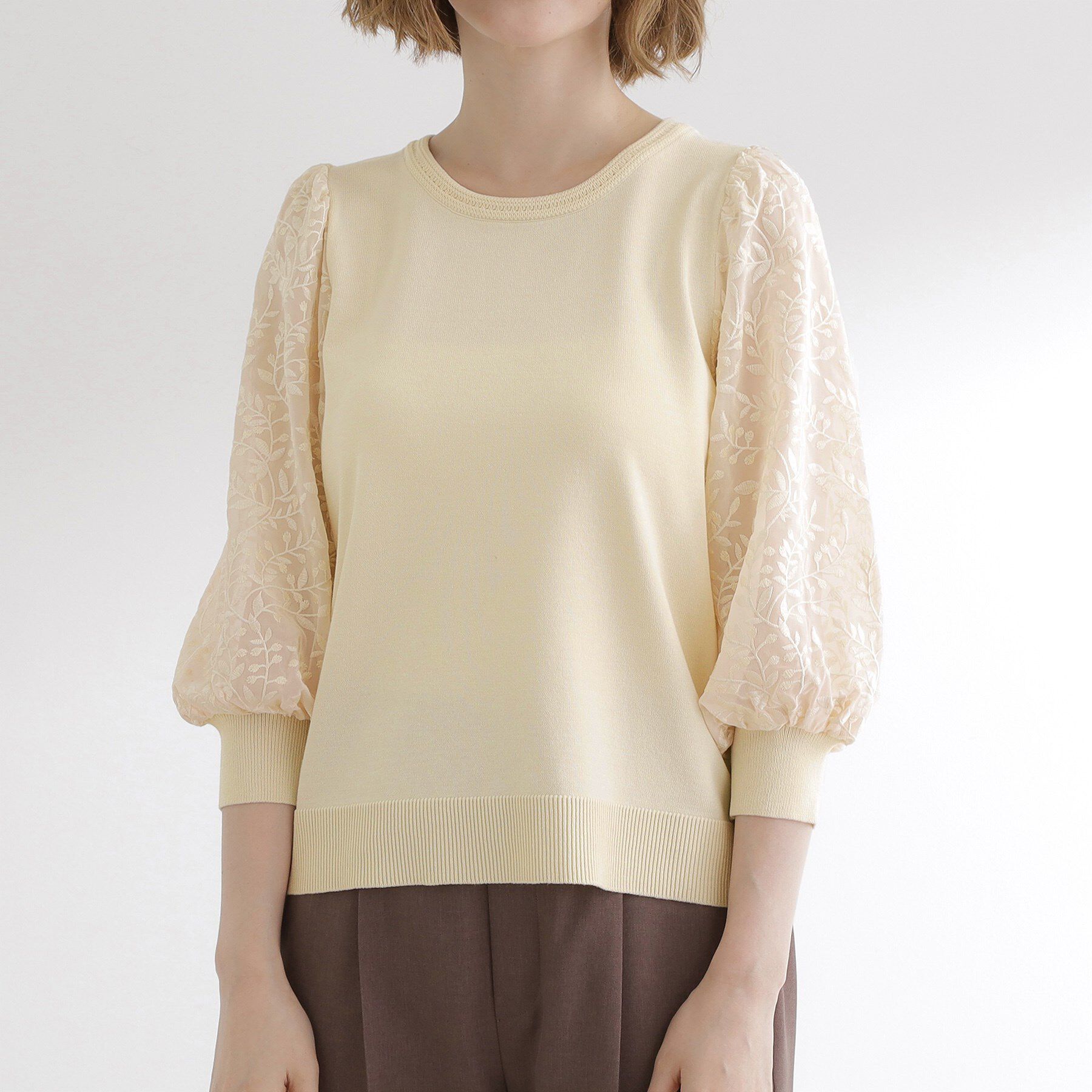 grove「【二の腕カバー】繊細さと上品さをまとう袖刺繍プルオーバーニット」|ニット・セーター|