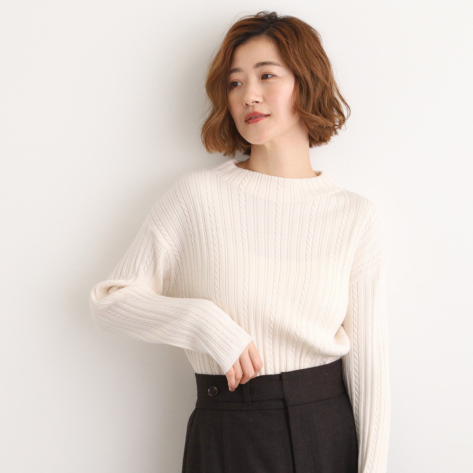 grove「【毛玉軽減／洗える】クロップドミニケーブルニット」|ニット・セーター|