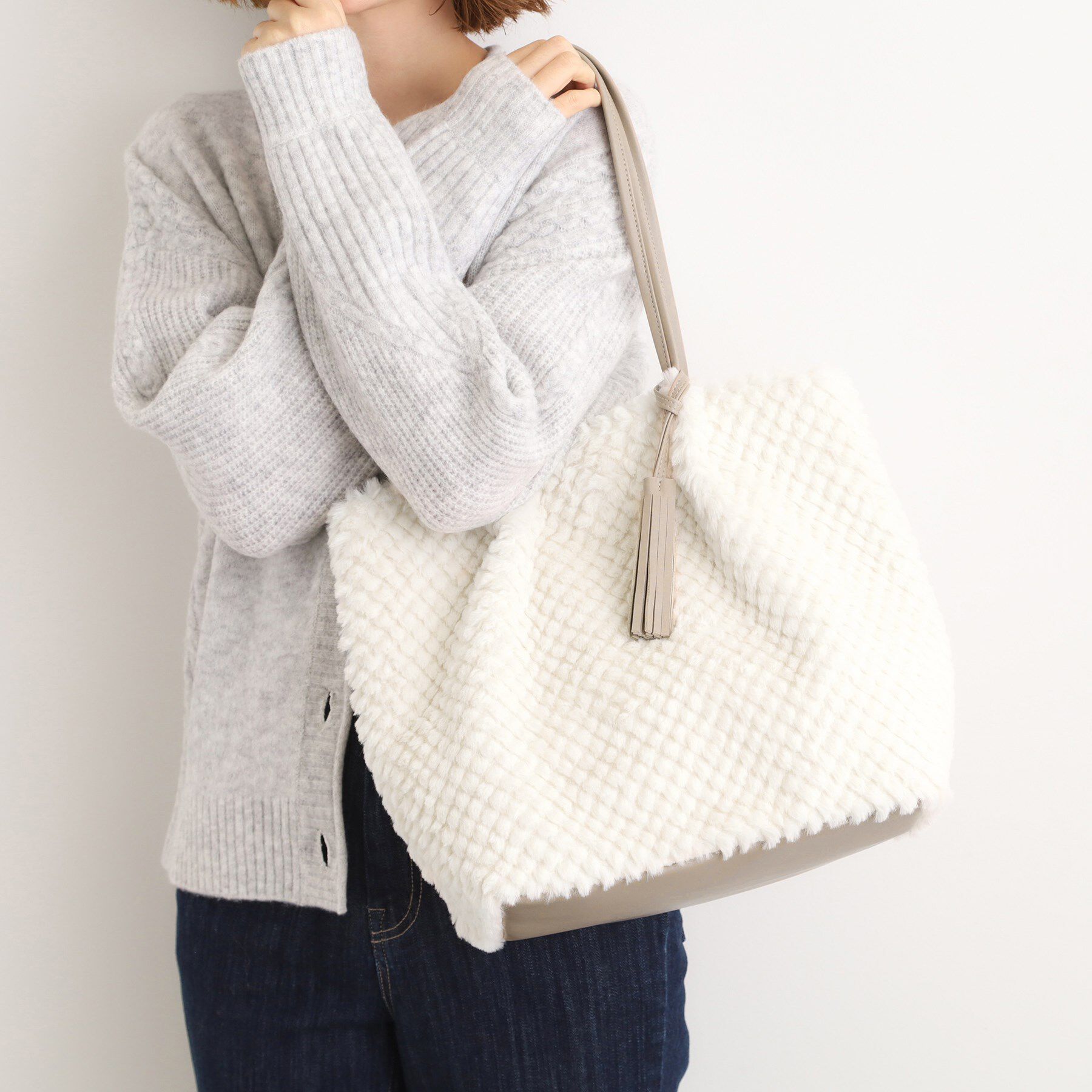 grove「ポコポコエコファータッセルトート」|トートバッグ|アイボリー(004)