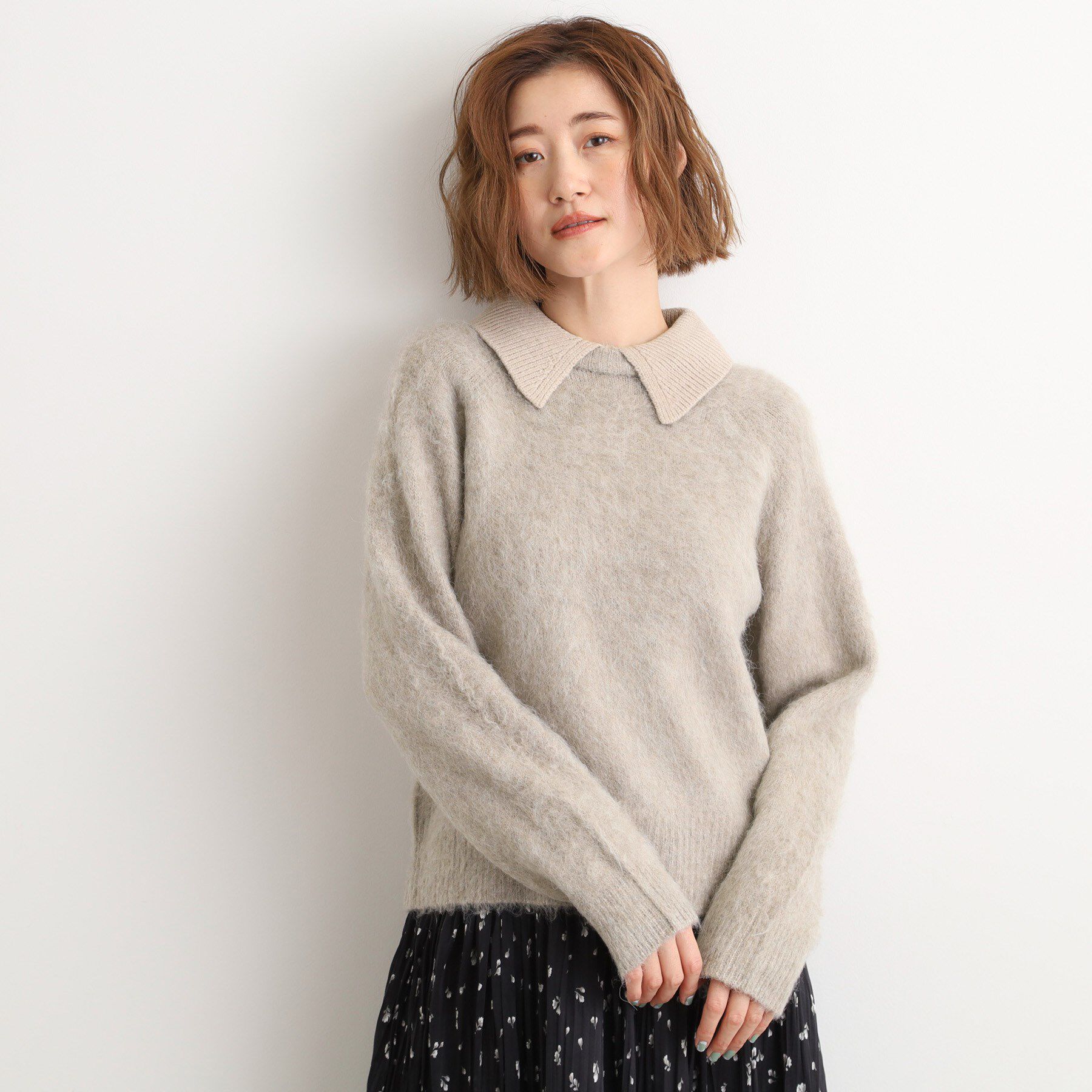 grove「異素材ビッグカラーニット」|ニット・セーター|