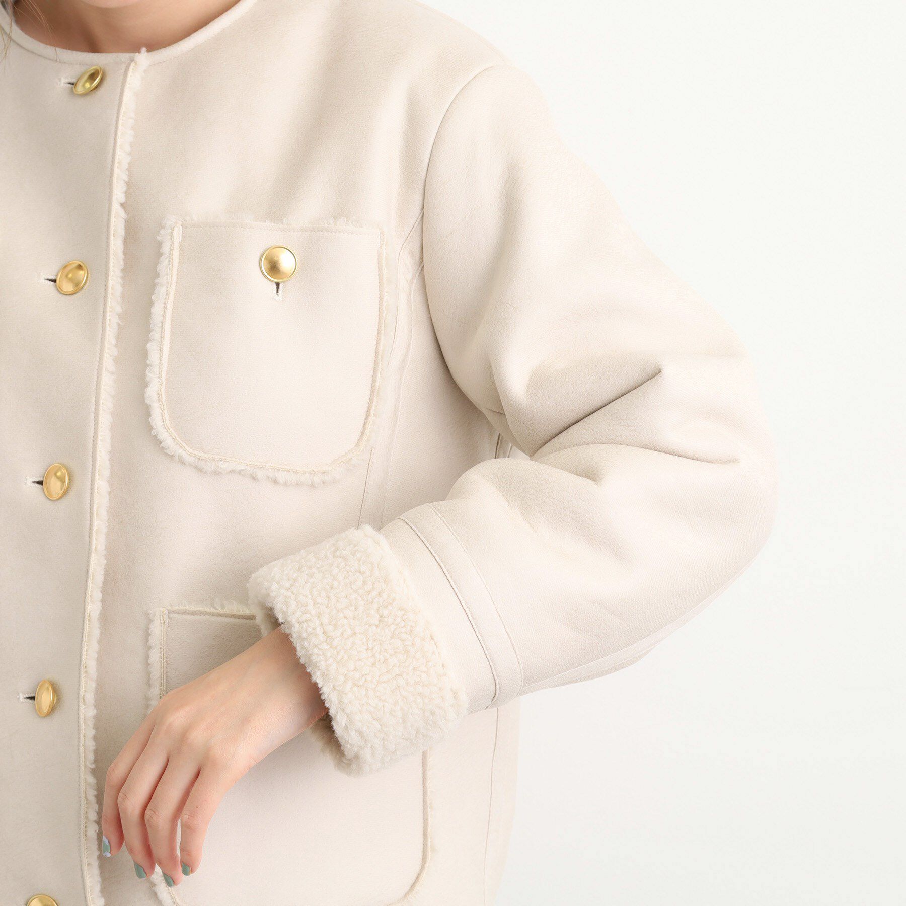 grove「フェイクムートンボアジャケット」|ノーカラーコート|