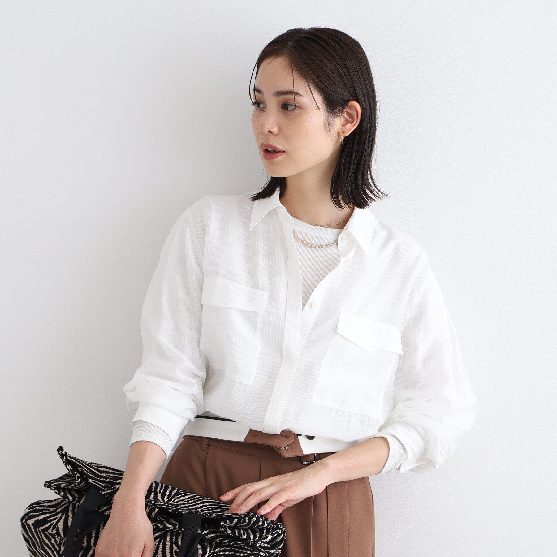 INDIVI「【洗える／シアー】モードストライプブラウス」|シャツ・ブラウス|オフホワイト(003