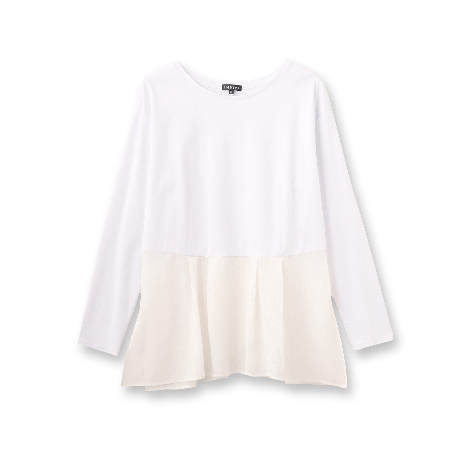 INDIVI「【洗える】透かしストライプコンビトップス」|Tシャツ・カットソー|