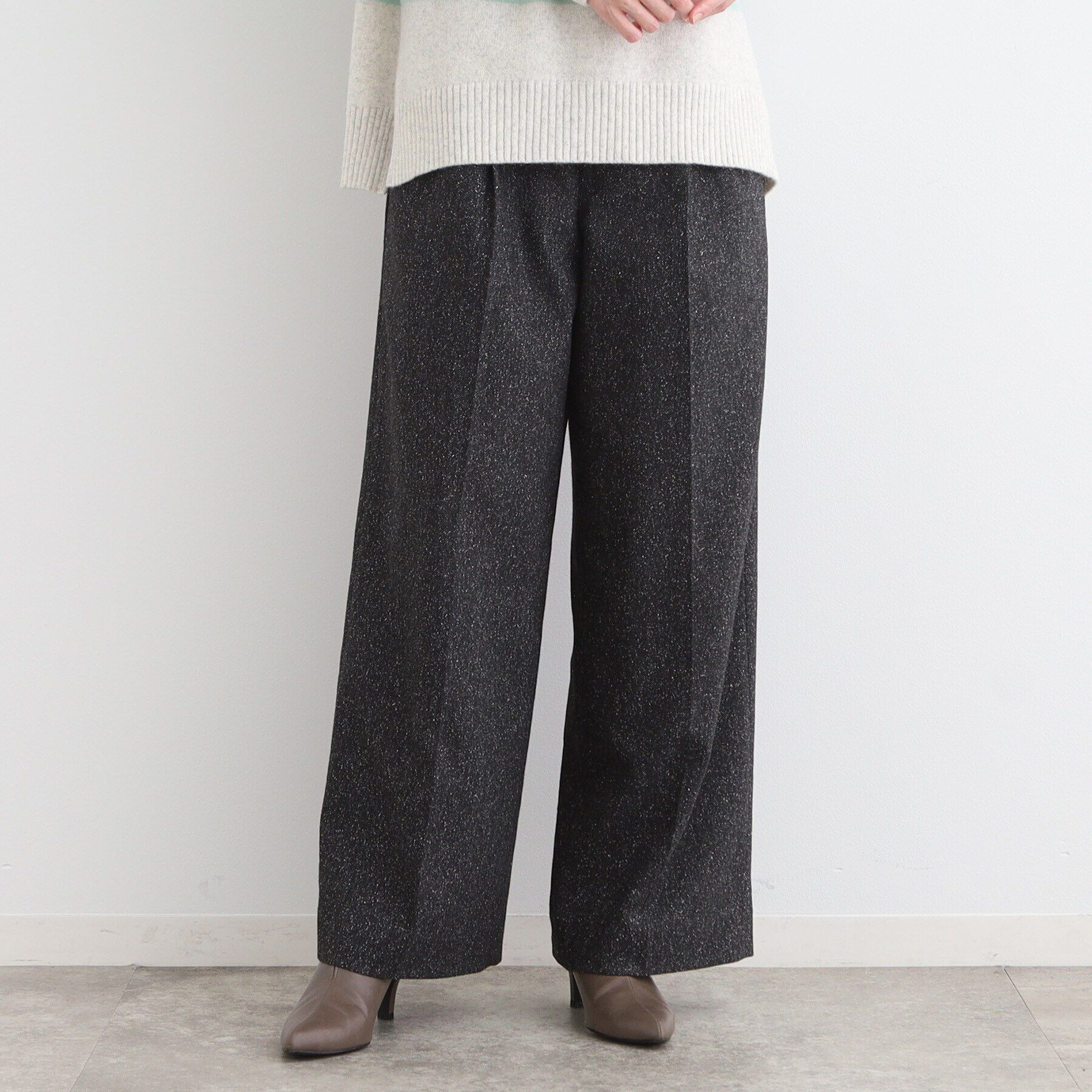 INDIVI「【ウール混】ネップヘリンボーン ワイドパンツ」|その他|チャコールグレー(4