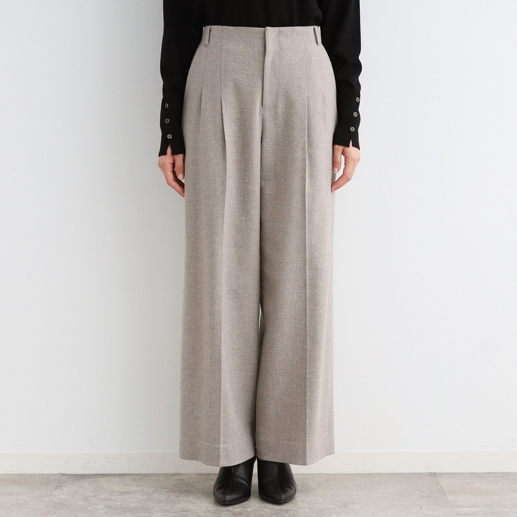 INDIVI「【ウール混】ネップヘリンボーン ワイドパンツ」|その他|