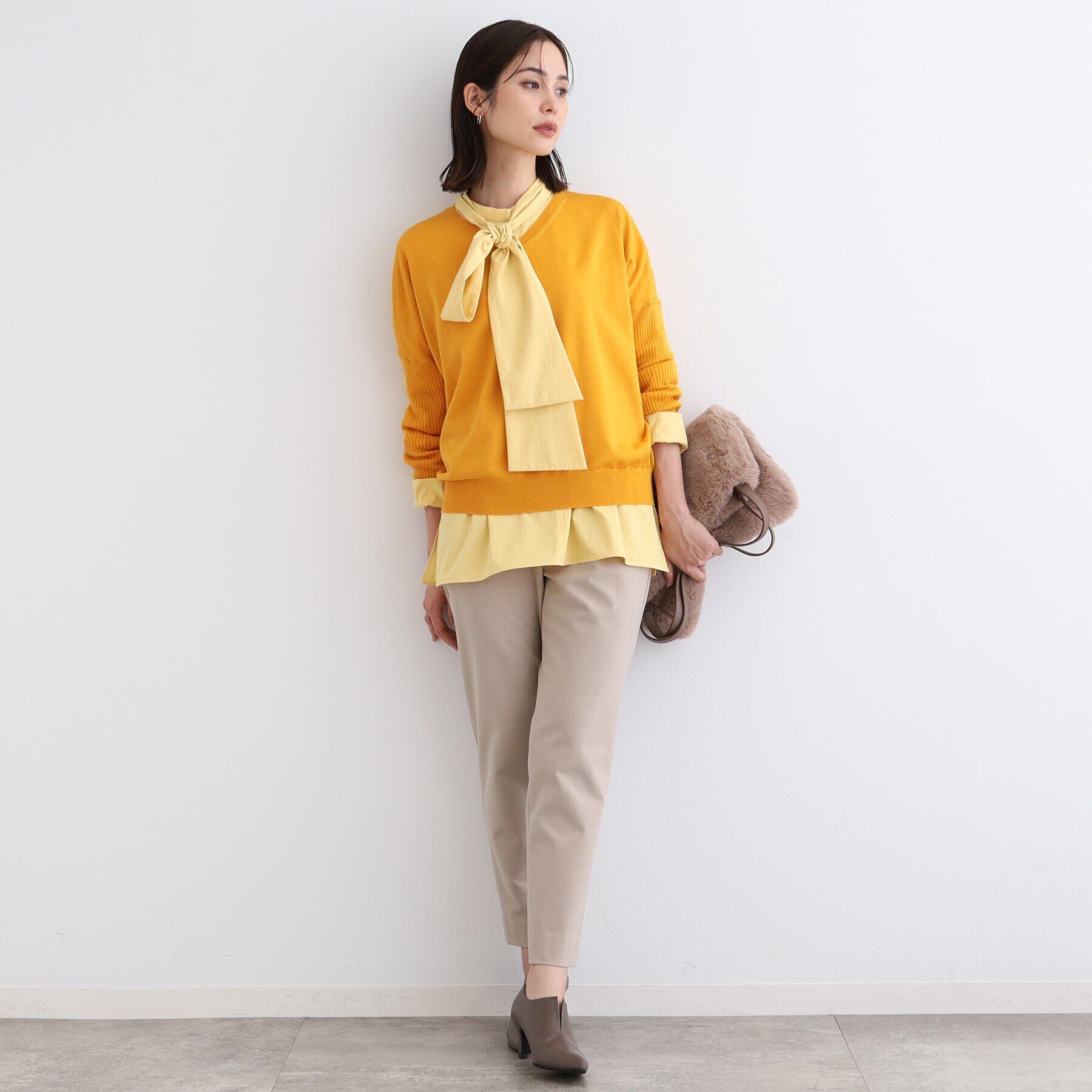 INDIVI「【ウール混】リブスリーブコンパクトニット」|ニット・セーター|