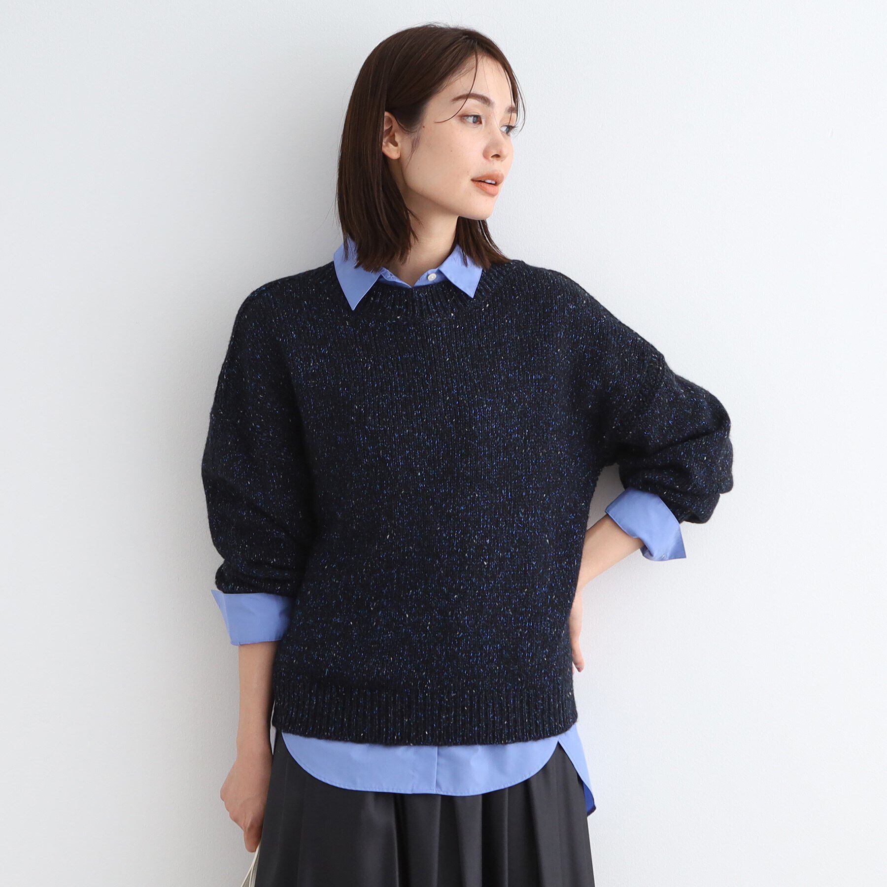 INDIVI「【洗える／イタリア素材】MIXヤーンラメニット」|ニット・セーター|ネイビー(494)