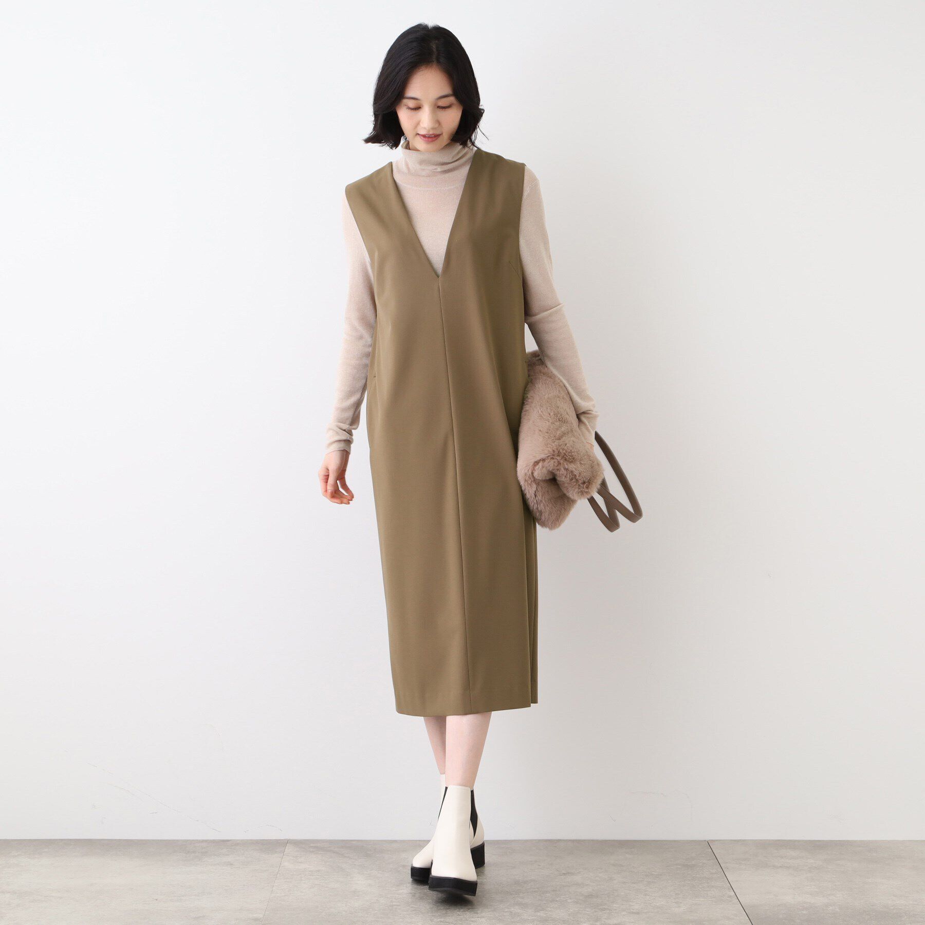 INDIVI「【洗える】ウールライクジャンパースカート」|ワンピース|