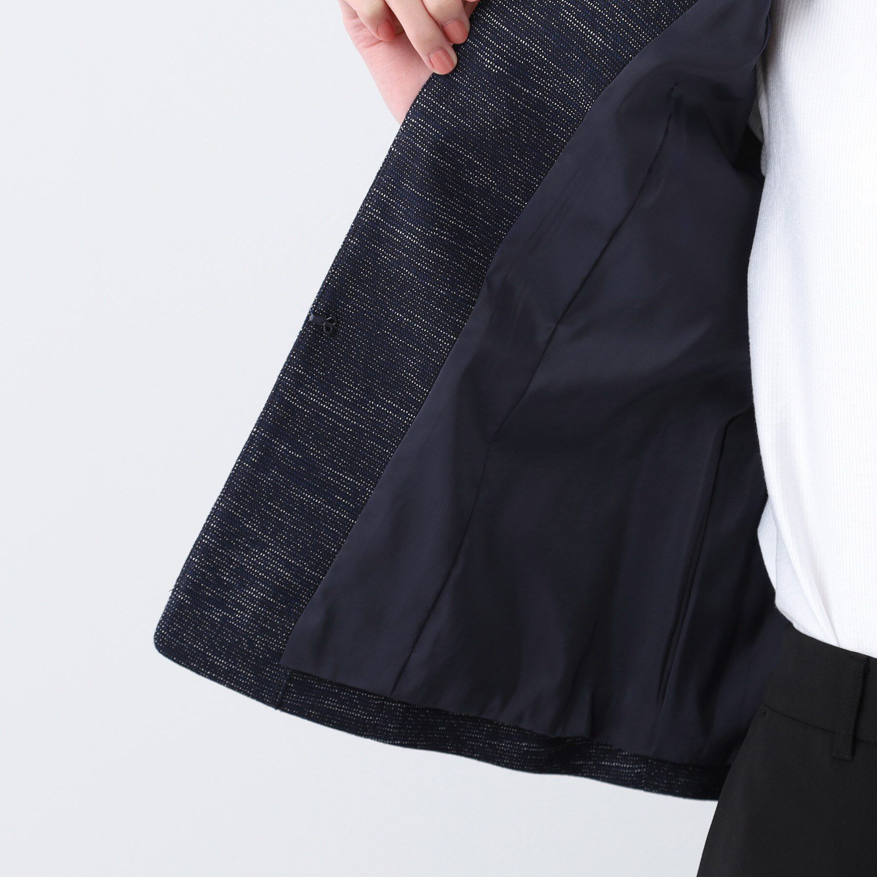 INDIVI「【洗える】ストレッチツィードジャケット」|ノーカラージャケット|