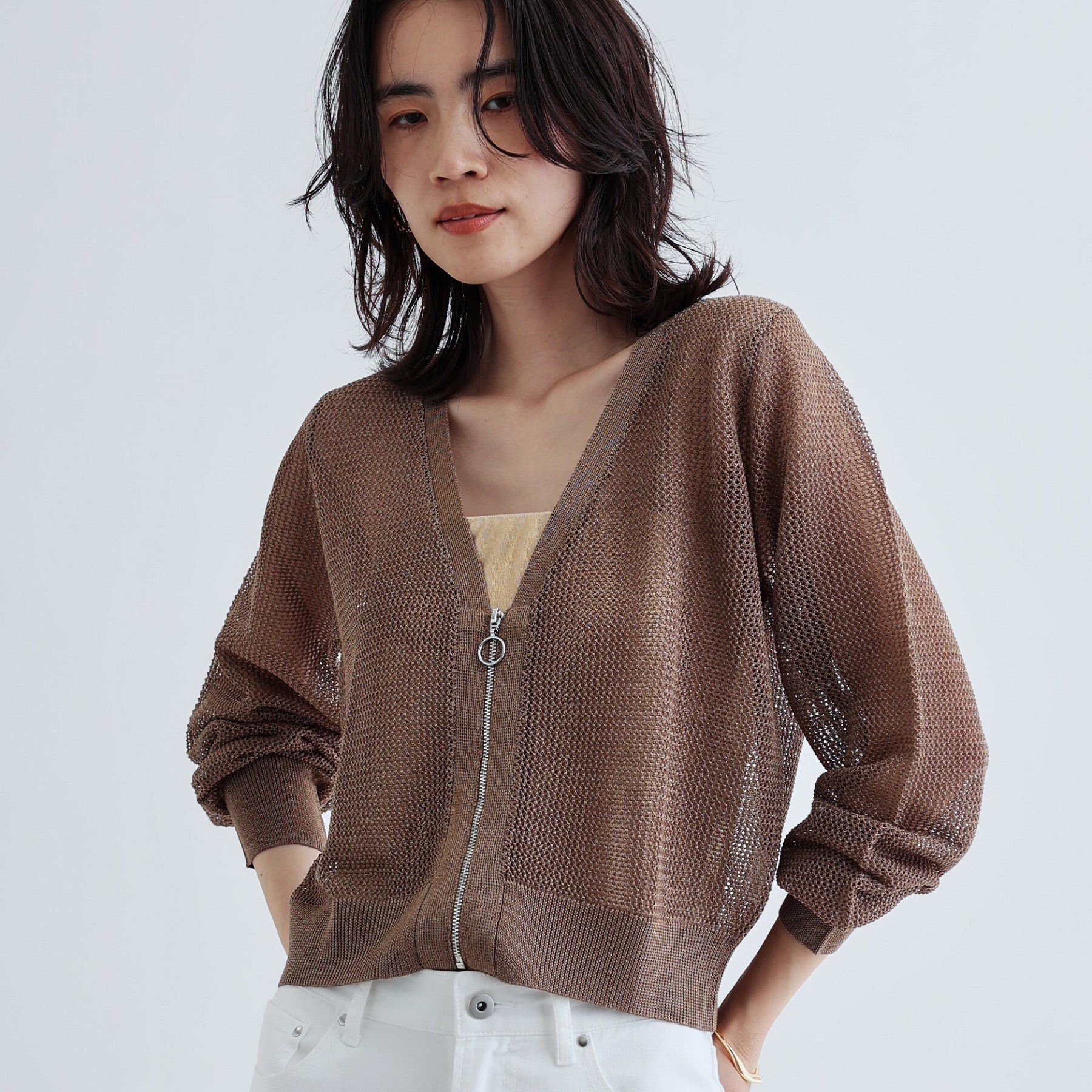 GALLEST「【再入荷】メッシュジップカーディガン」|カーディガン|