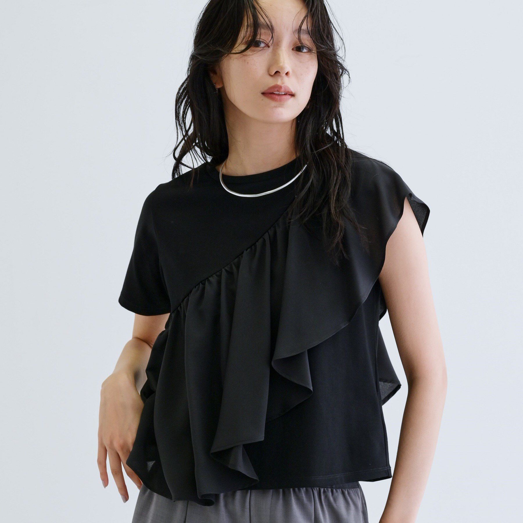 GALLEST「サッシュフリルTシャツ」|Tシャツ・カットソー|ブラック(019)